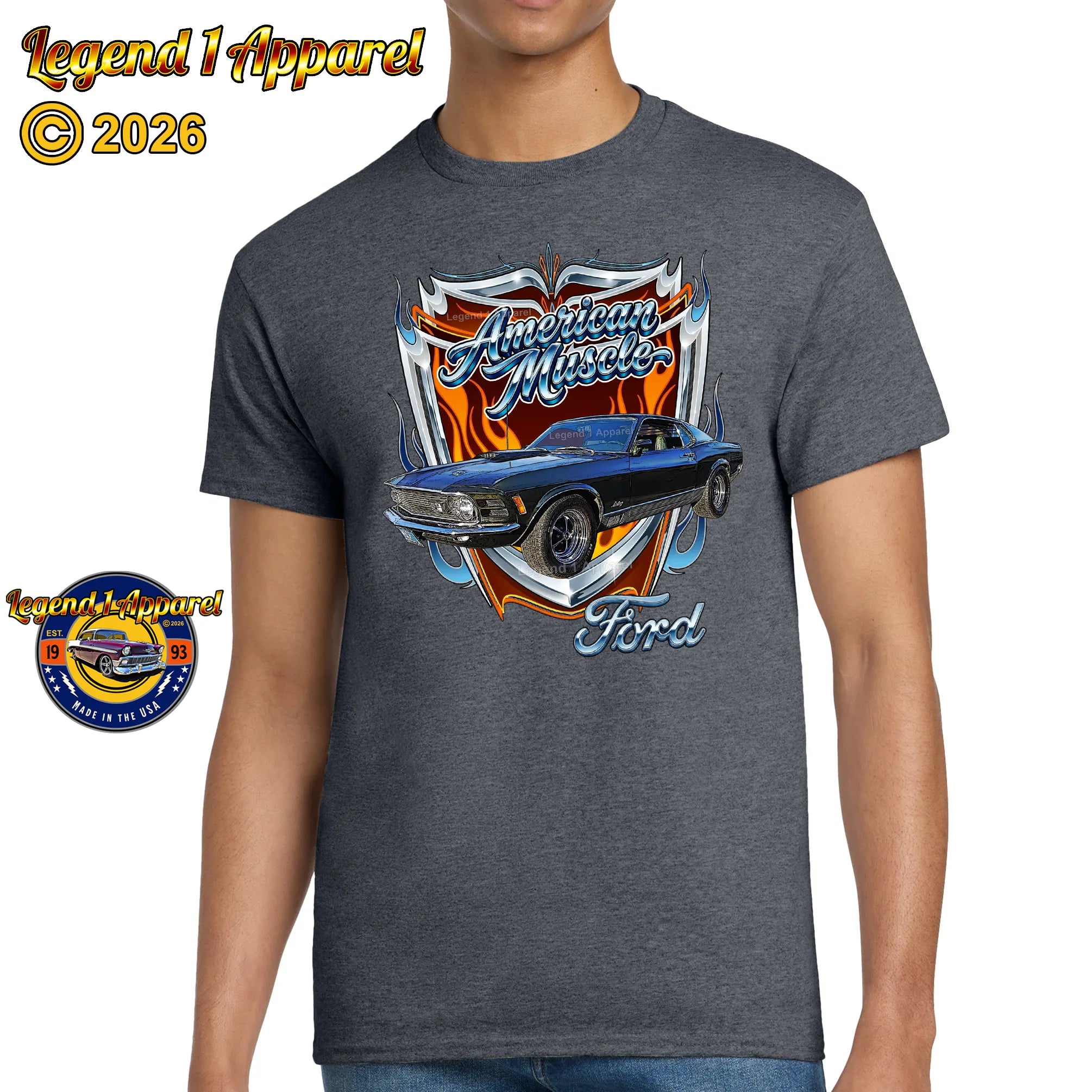 1970 Ford Mustang Fastback Mach 1 Classic Car Graphic Tee – American Muscle T-Shirt