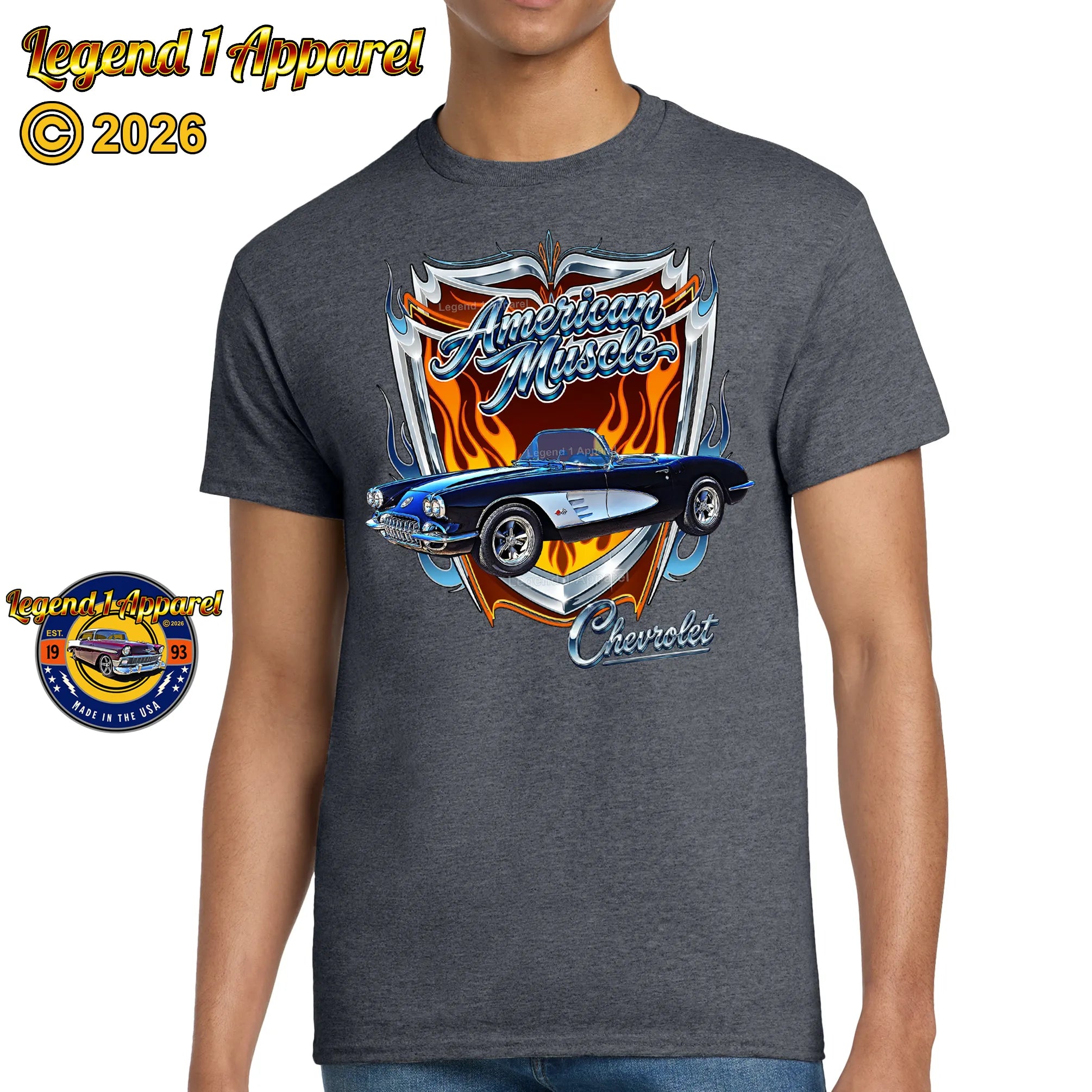 1960 Chevrolet Corvette C1 American Muscle T-Shirt – 60 Chevy Classic Car Graphic Tee