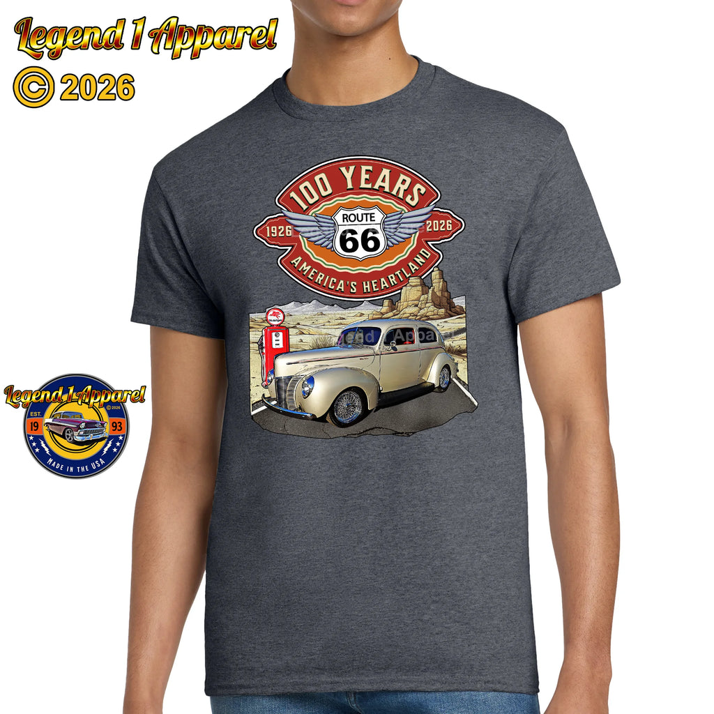 1940 Ford Coupe Classic Car Graphic Tee – Route 66 100 Years T-Shirt