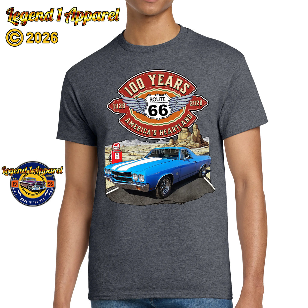 1970 Chevrolet El Camino Classic Truck Graphic Tee – Route 66 100 Years T-Shirt