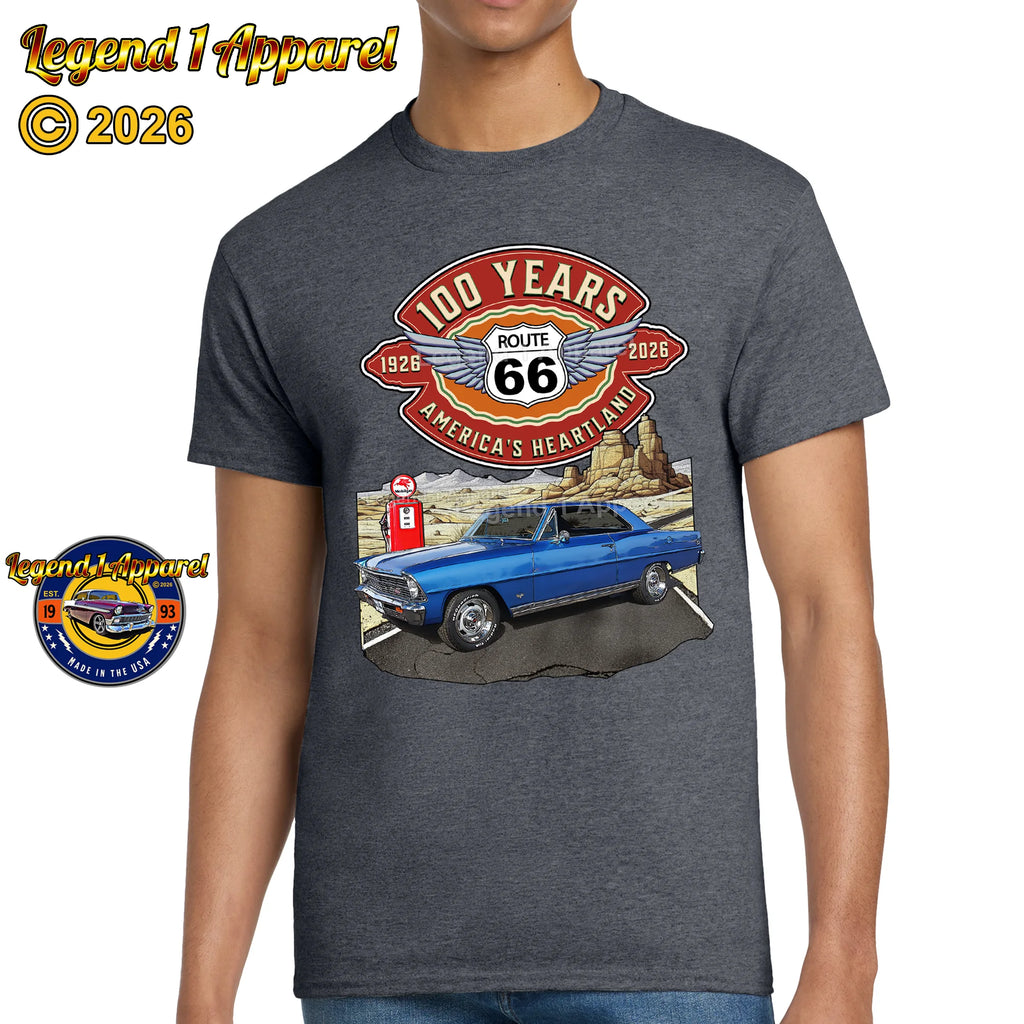 1967 Chevrolet Nova SS Classic Car Graphic Tee – Route 66 100 Years T-Shirt