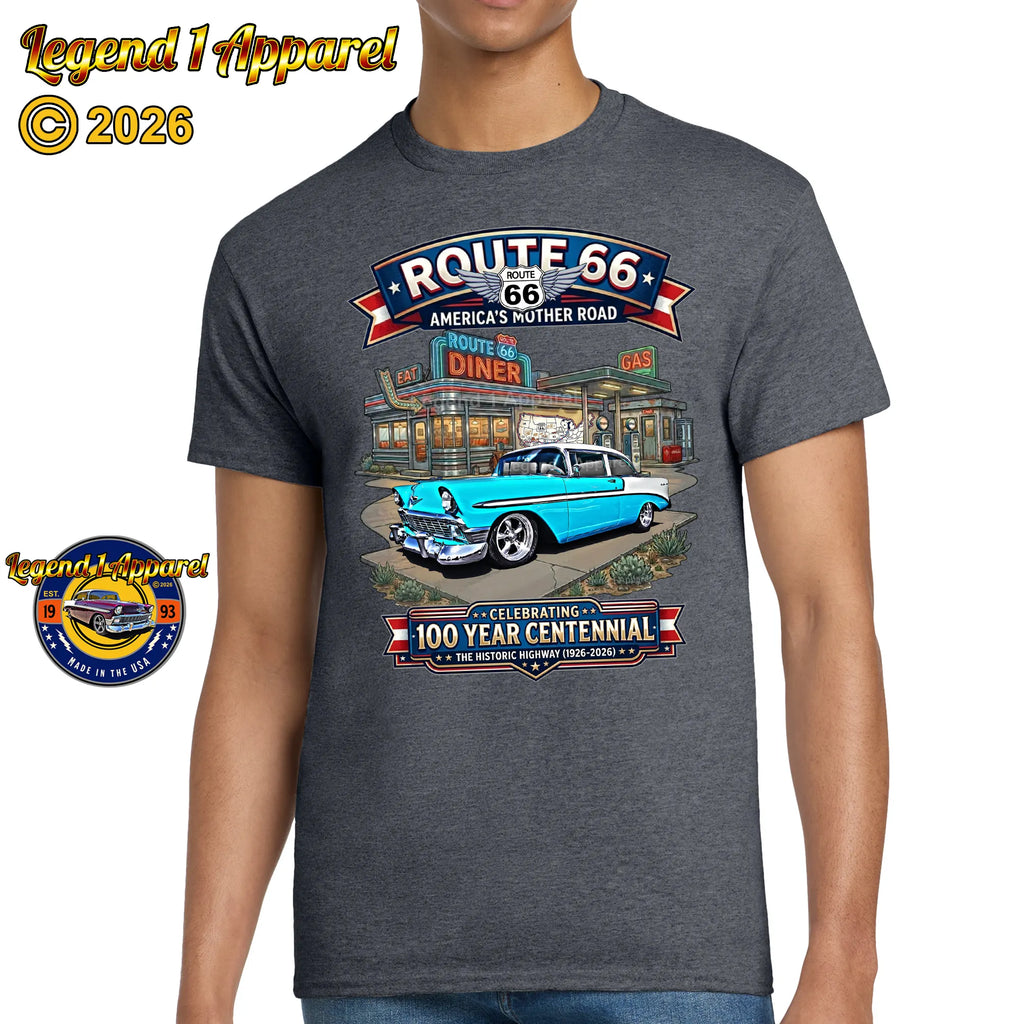 1956 Chevrolet Bel Air Coupe Classic Car Graphic Tee – Route 66 Centennial T-Shirt