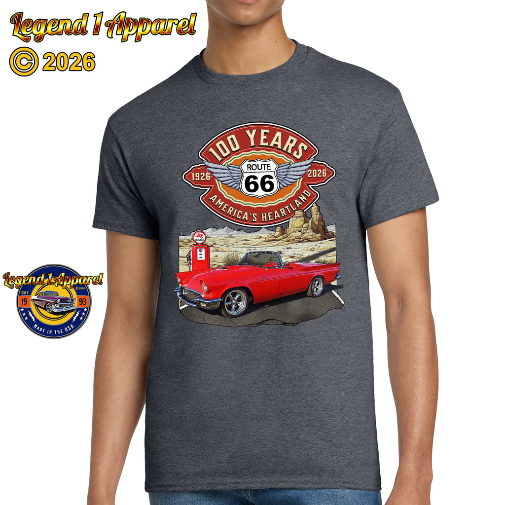 1957 Ford Thunderbird Classic Car Graphic Tee – Route 66 100 Years T-Shirt