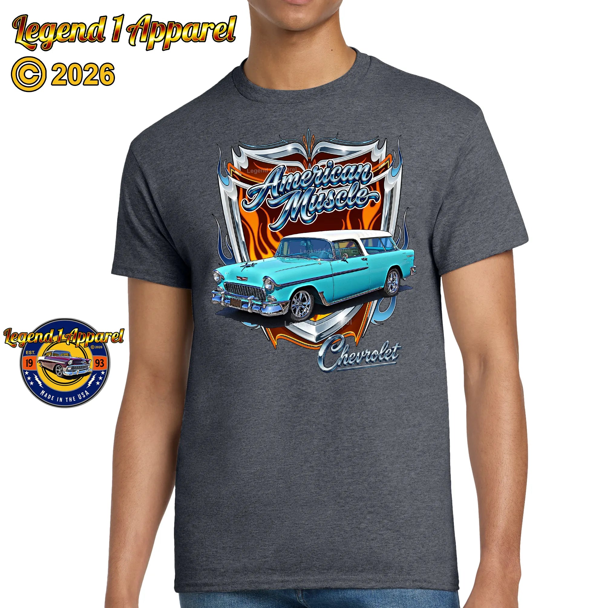 1955 Chevy Bel Air Nomad American Muscle T-Shirt –55 Chevrolet Nomad Classic Car Graphic Tee