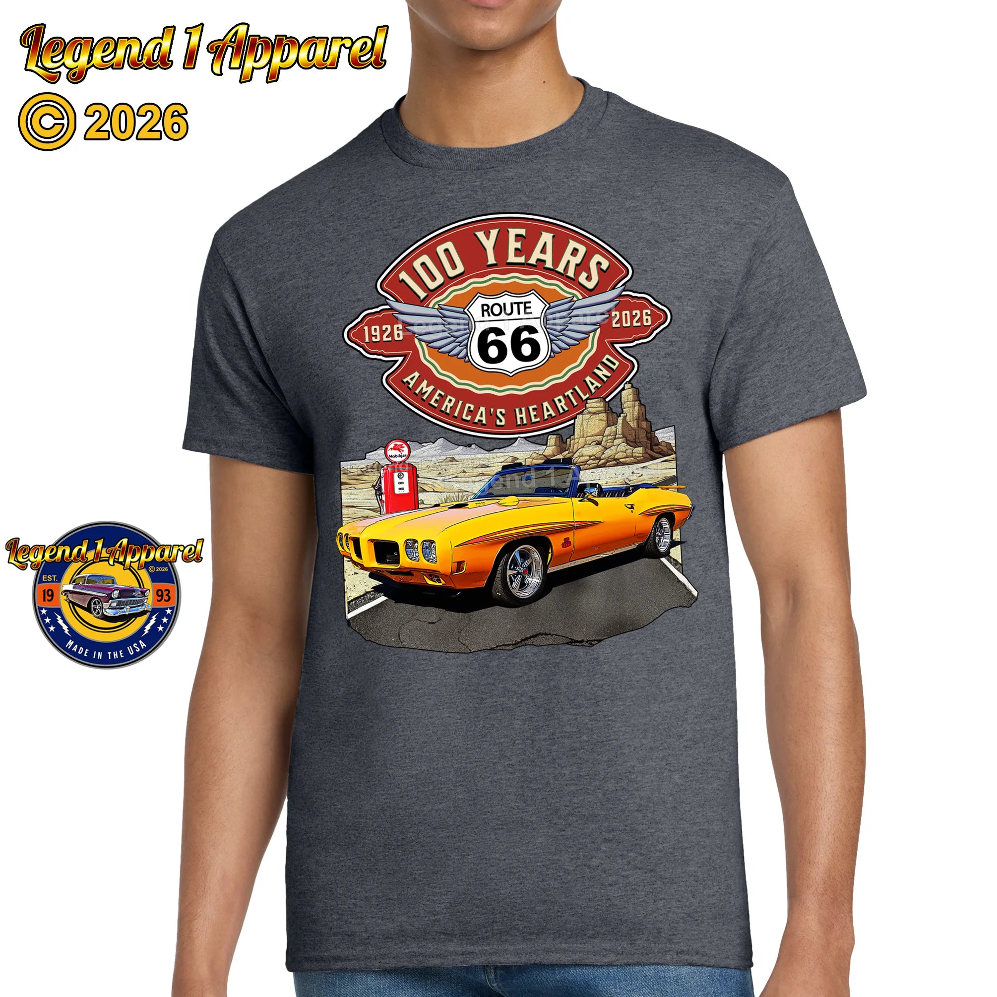 1970 Pontiac GTO Classic Car Graphic Tee – Route 66 100 Years T-Shirt