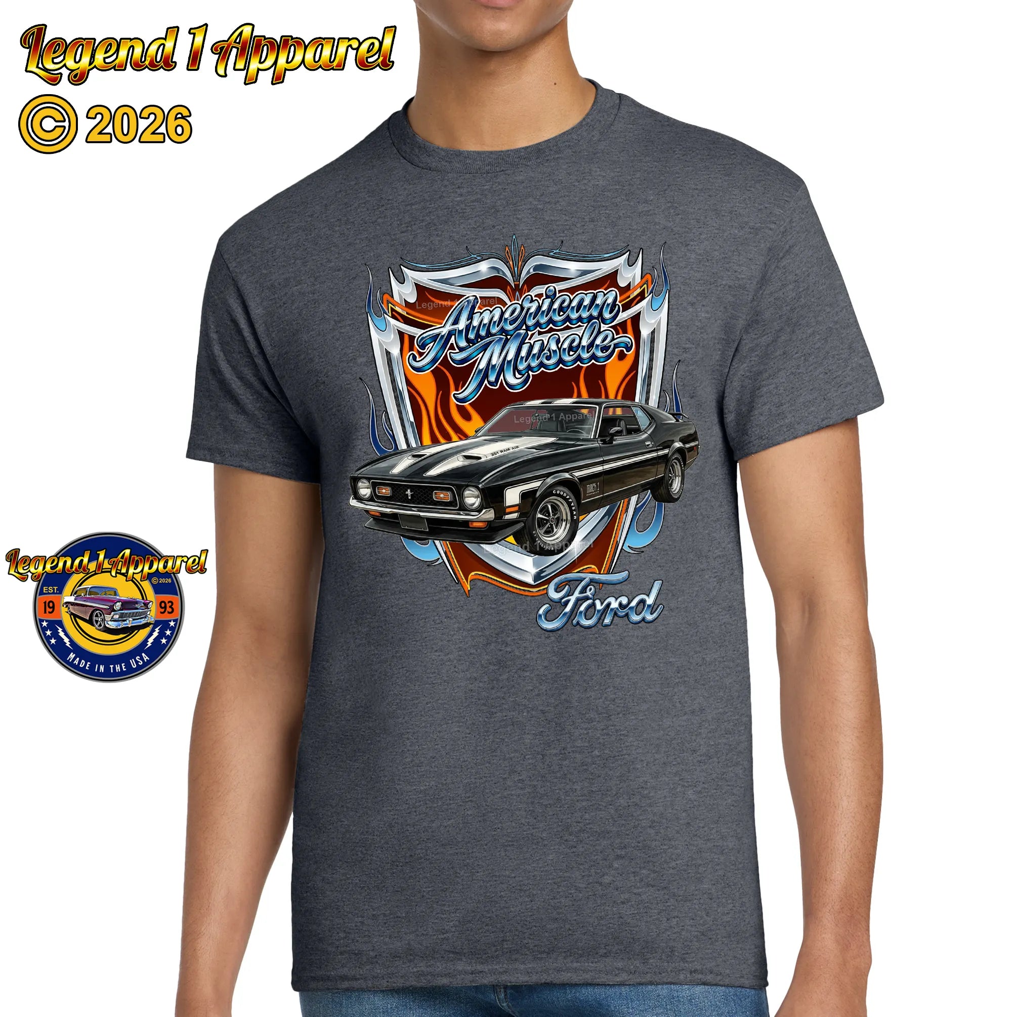 1973 Ford Mustang Fastback Mach 1 Classic Car Graphic Tee – American Muscle T-Shirt