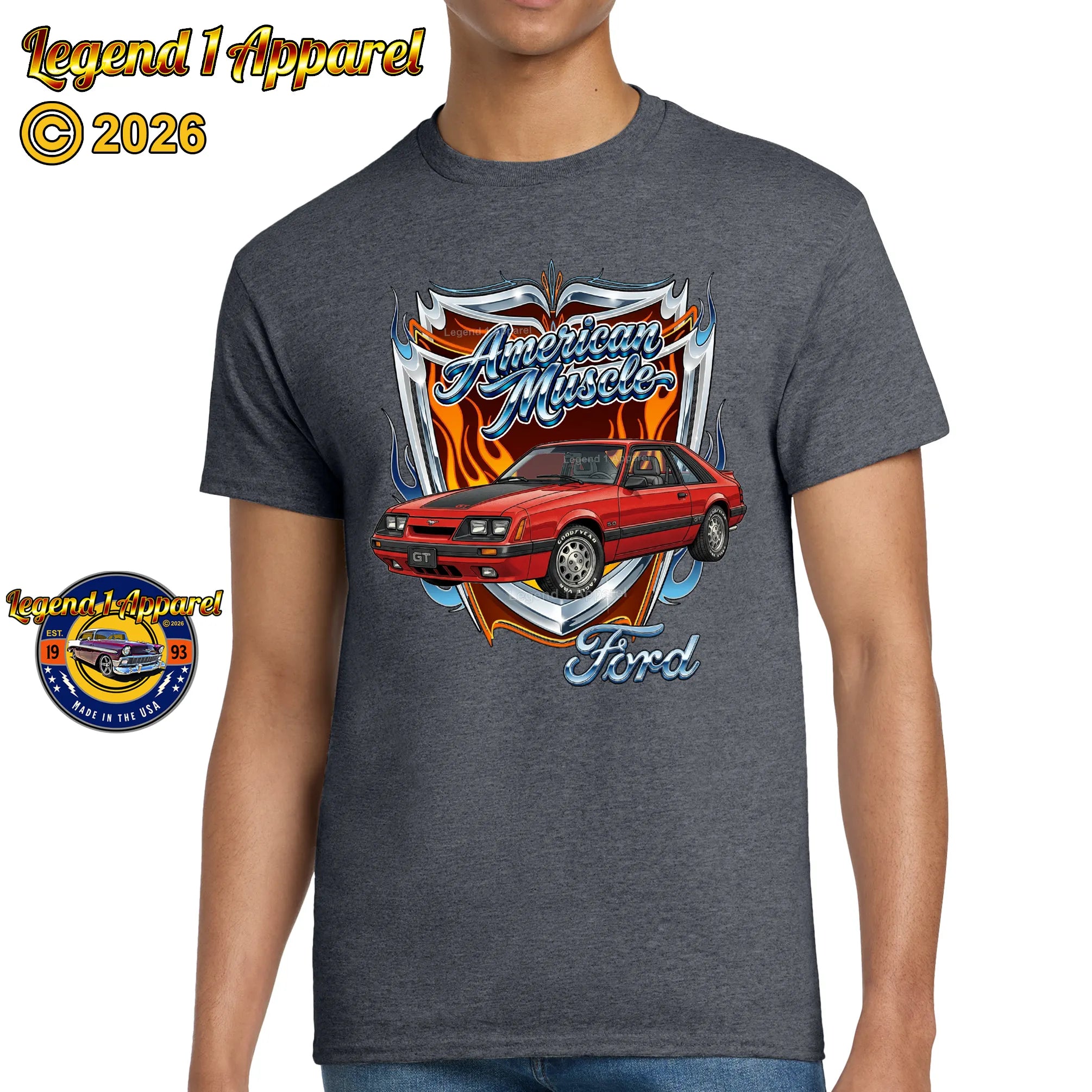 1986 Ford Mustang GT Classic Car Graphic Tee – American Muscle T-Shirt