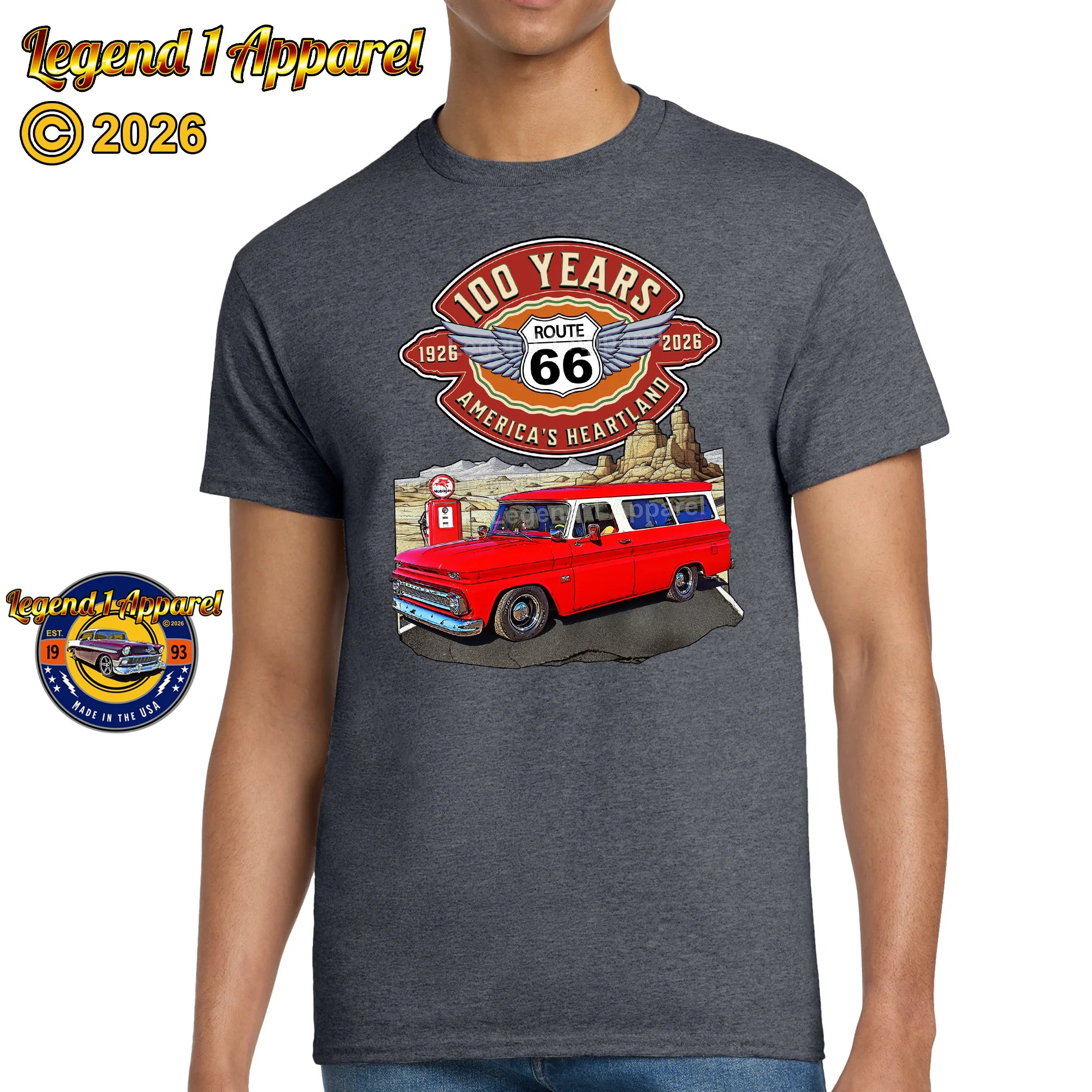 1966 Chevrolet Suburban Carryall Classic Truck Graphic Tee – Route 66 100 Years T-Shirt