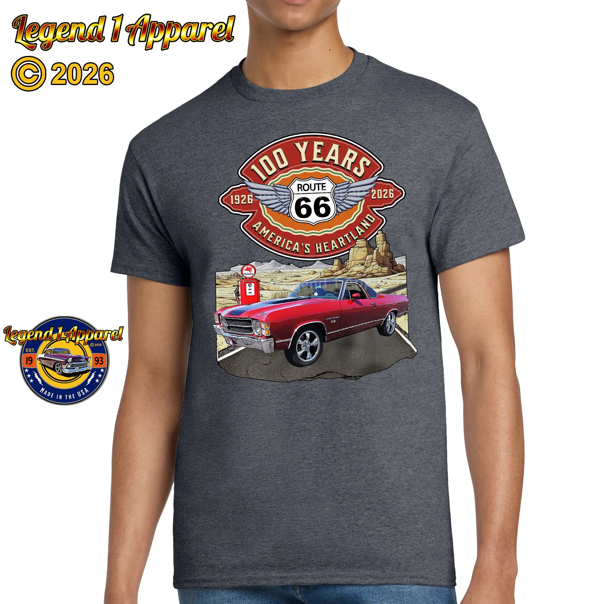 1971 Chevrolet El Camino Classic Truck Graphic Tee – Route 66 100 Years T-Shirt (Copy)