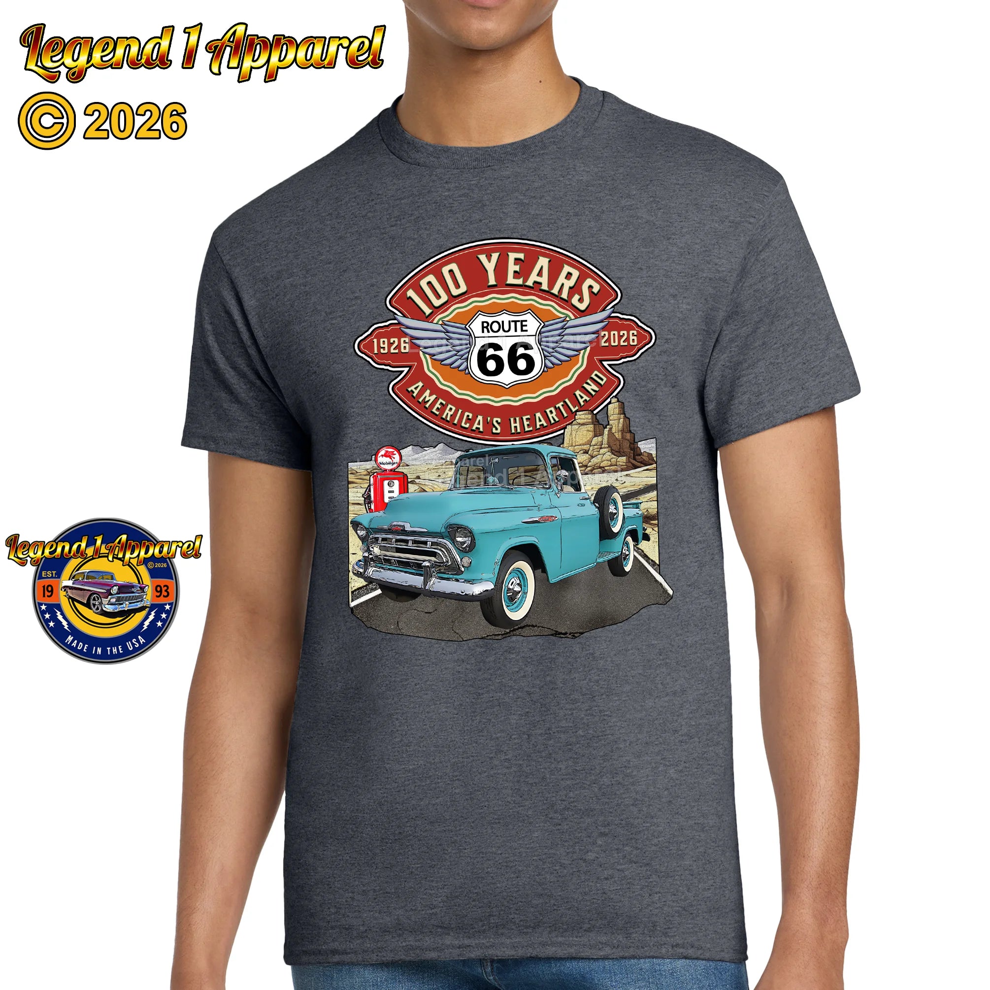 1957 Chevrolet Pick up Classic Truck Graphic Tee – Route 66 100 Years T-Shirt