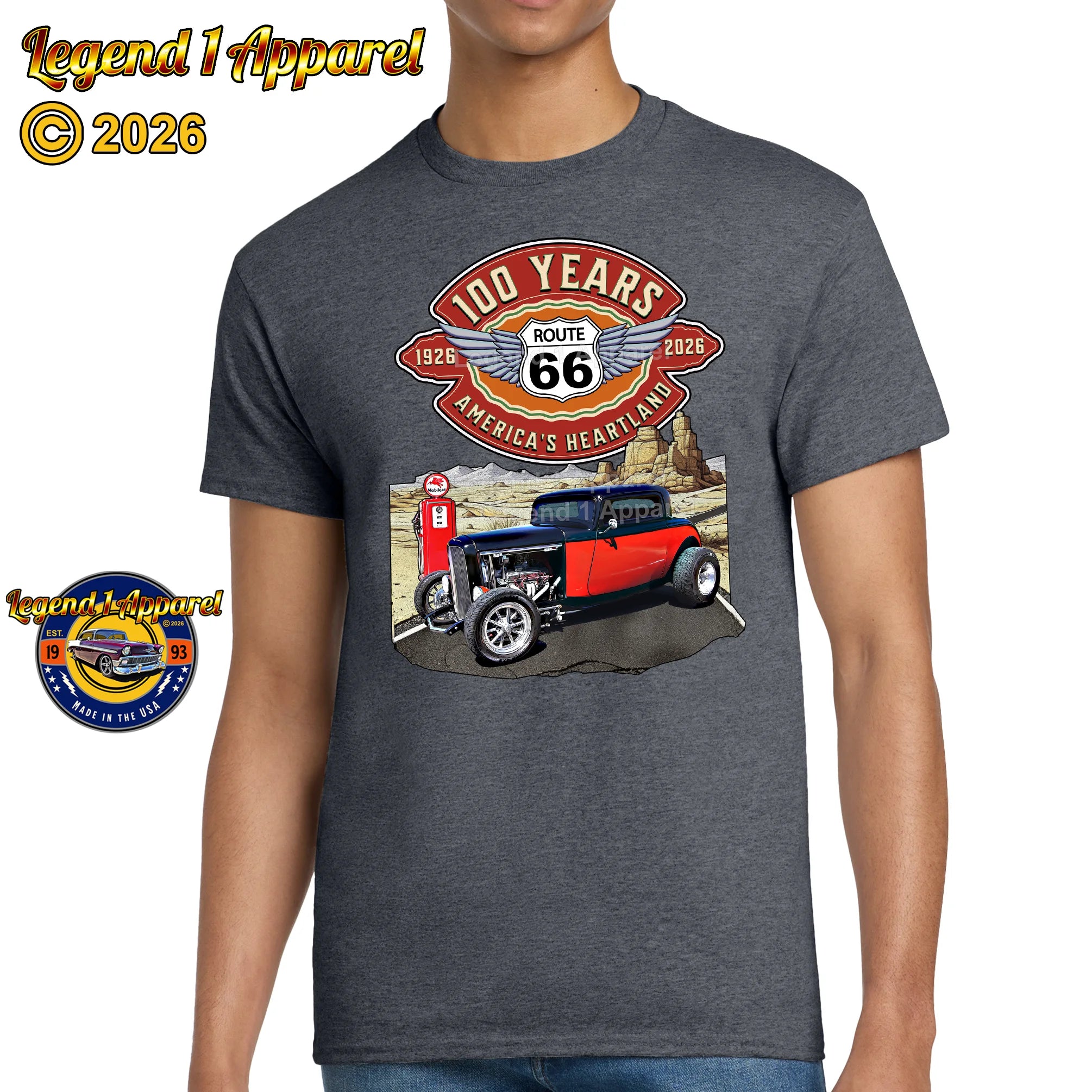 1932 Ford Coupe Classic Car Graphic Tee – Route 66 100 Years T-Shirt
