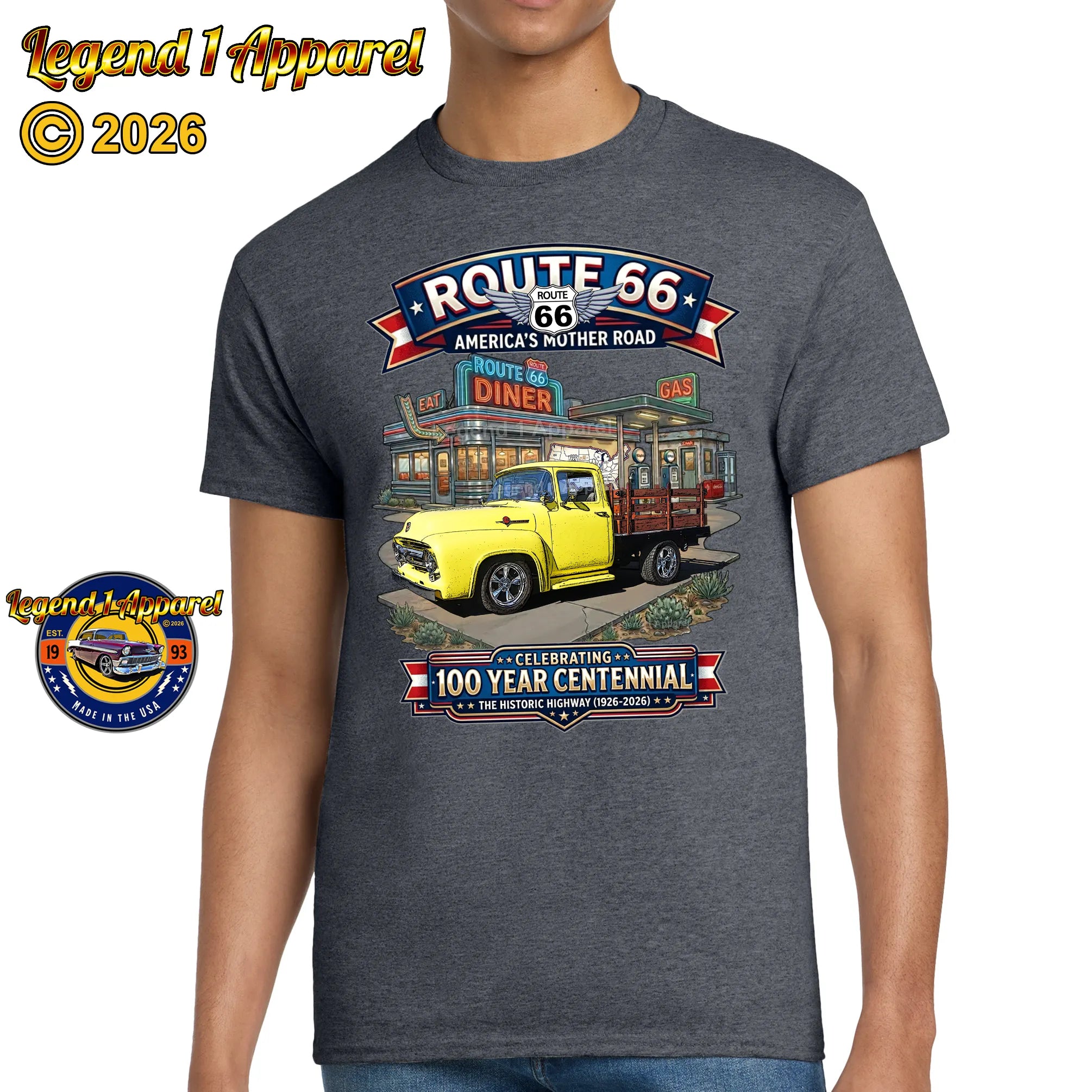 1956 Ford F100 Stake Bed Classic Truck Graphic Tee – Route 66 Centennial T-Shirt