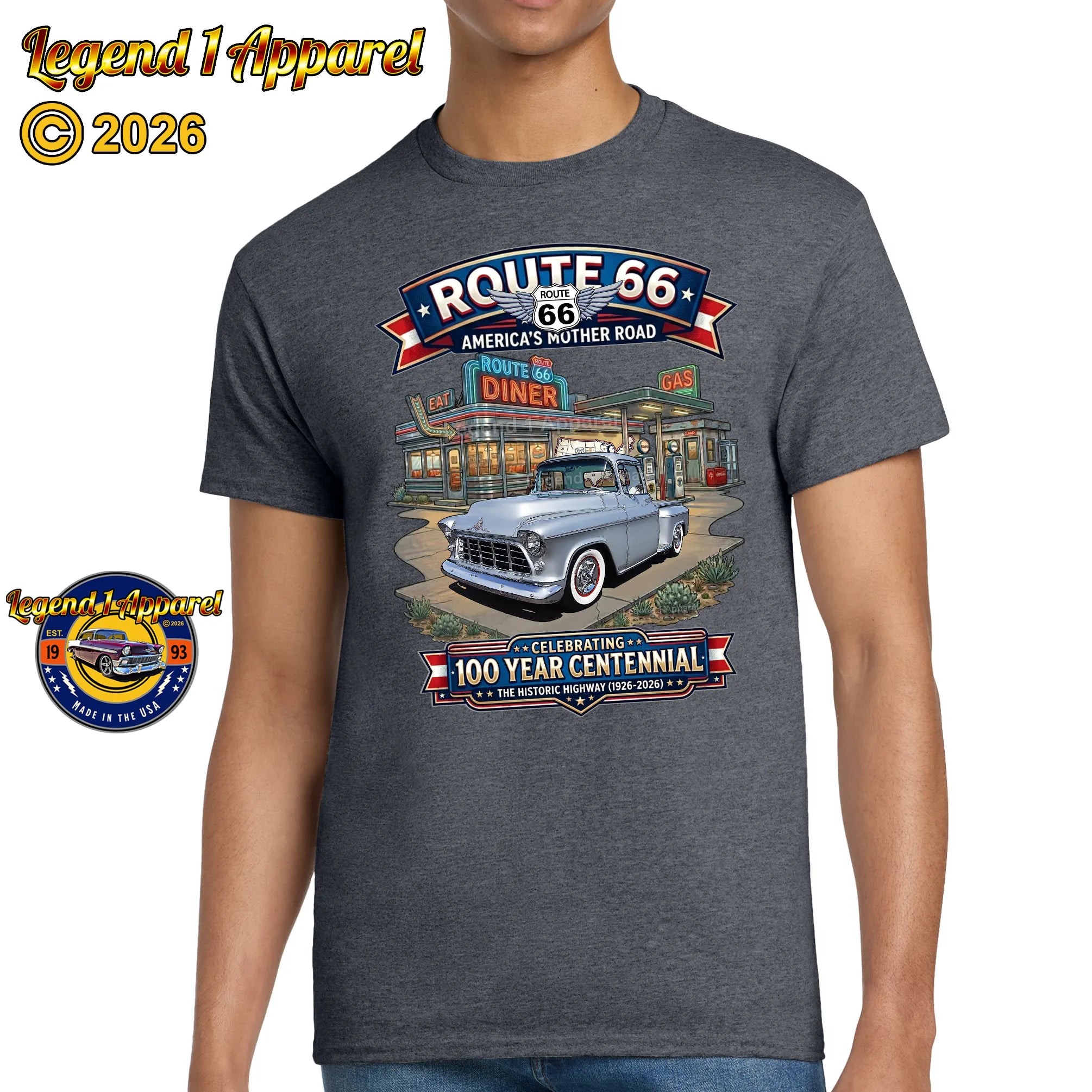 1955 Chevrolet Pick up Classic Truck Graphic Tee – Route 66 Centennial T-Shirt