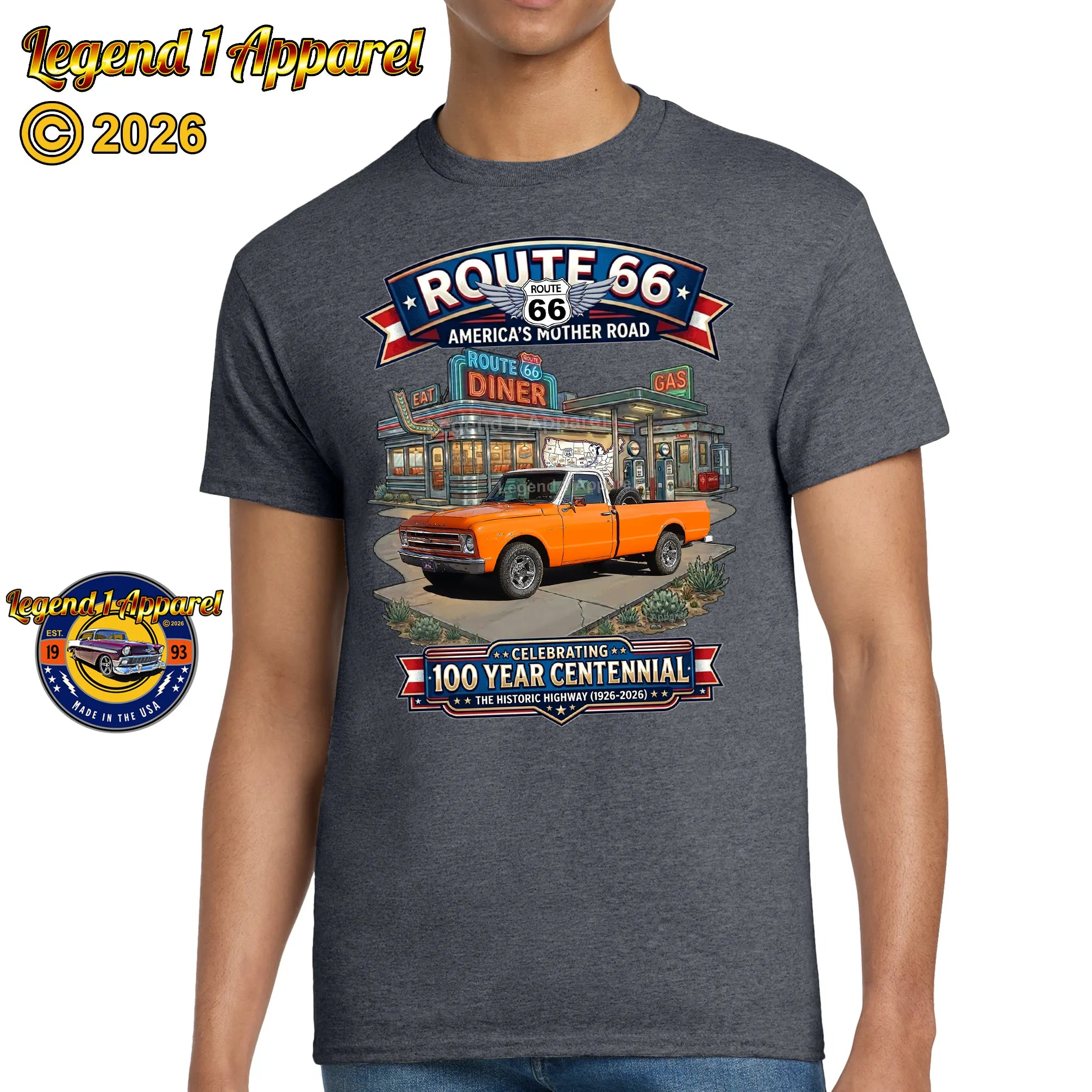 1967 Chevrolet Pick Up Classic Truck Graphic Tee – Route 66 Centennial T-Shirt
