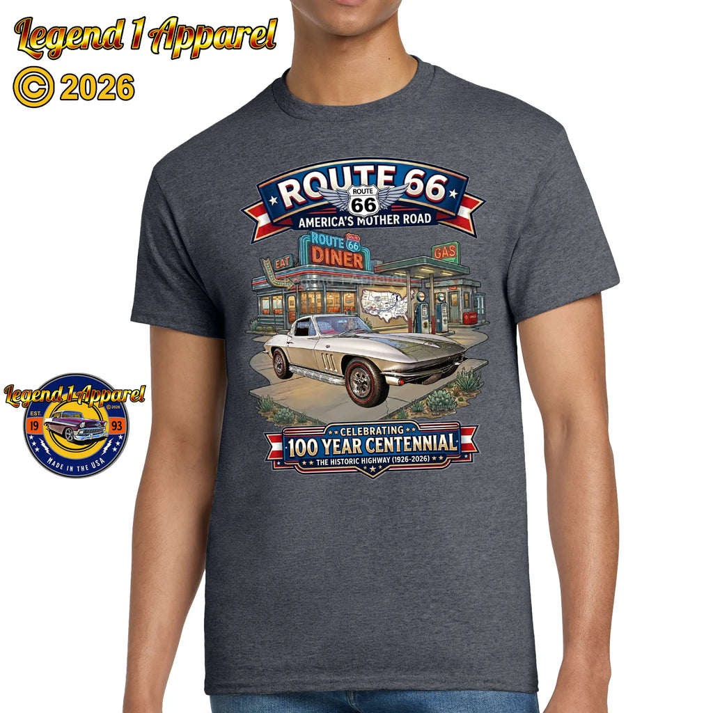 1965 Chevrolet Corvette C2 Classic Car Graphic Tee – Route 66 Centennial T-Shirt