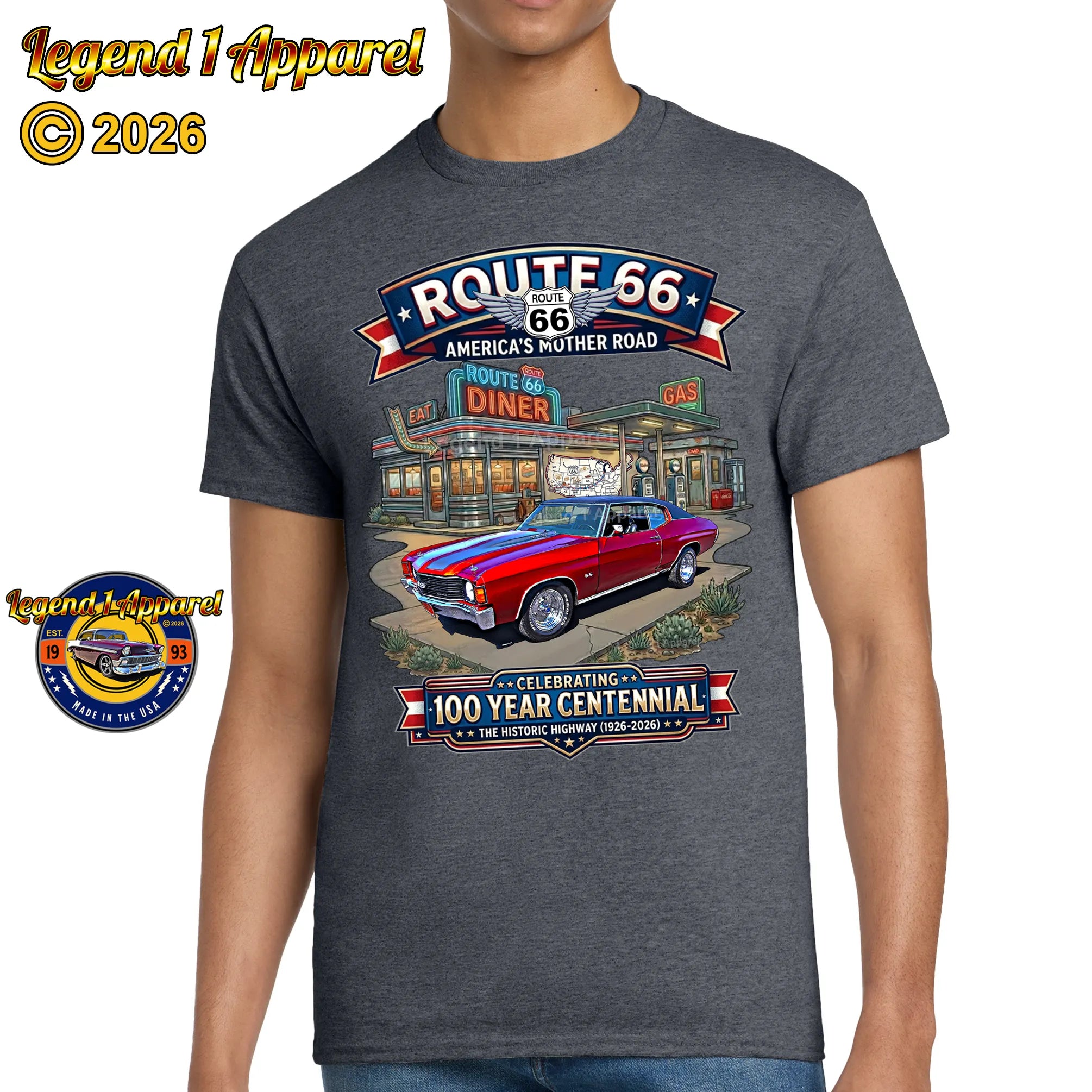 1972 Chevrolet Chevelle SS Classic Car Graphic Tee – Route 66 Centennial T-Shirt