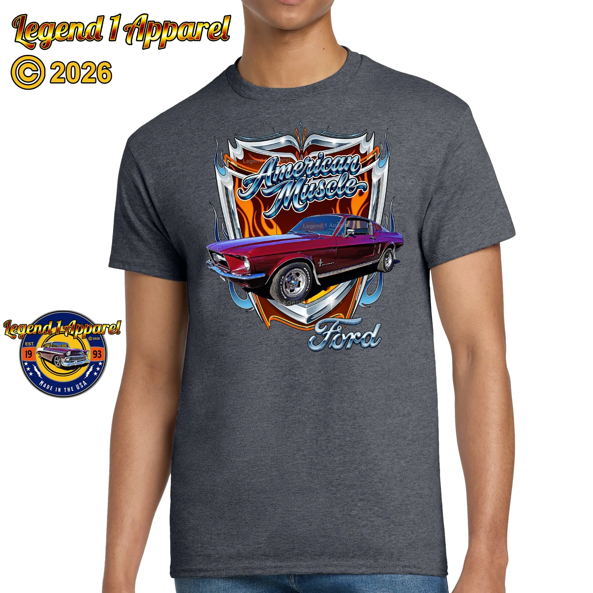 1967 Ford Mustang Fastback Classic Car Graphic Tee – American Muscle T-Shirt