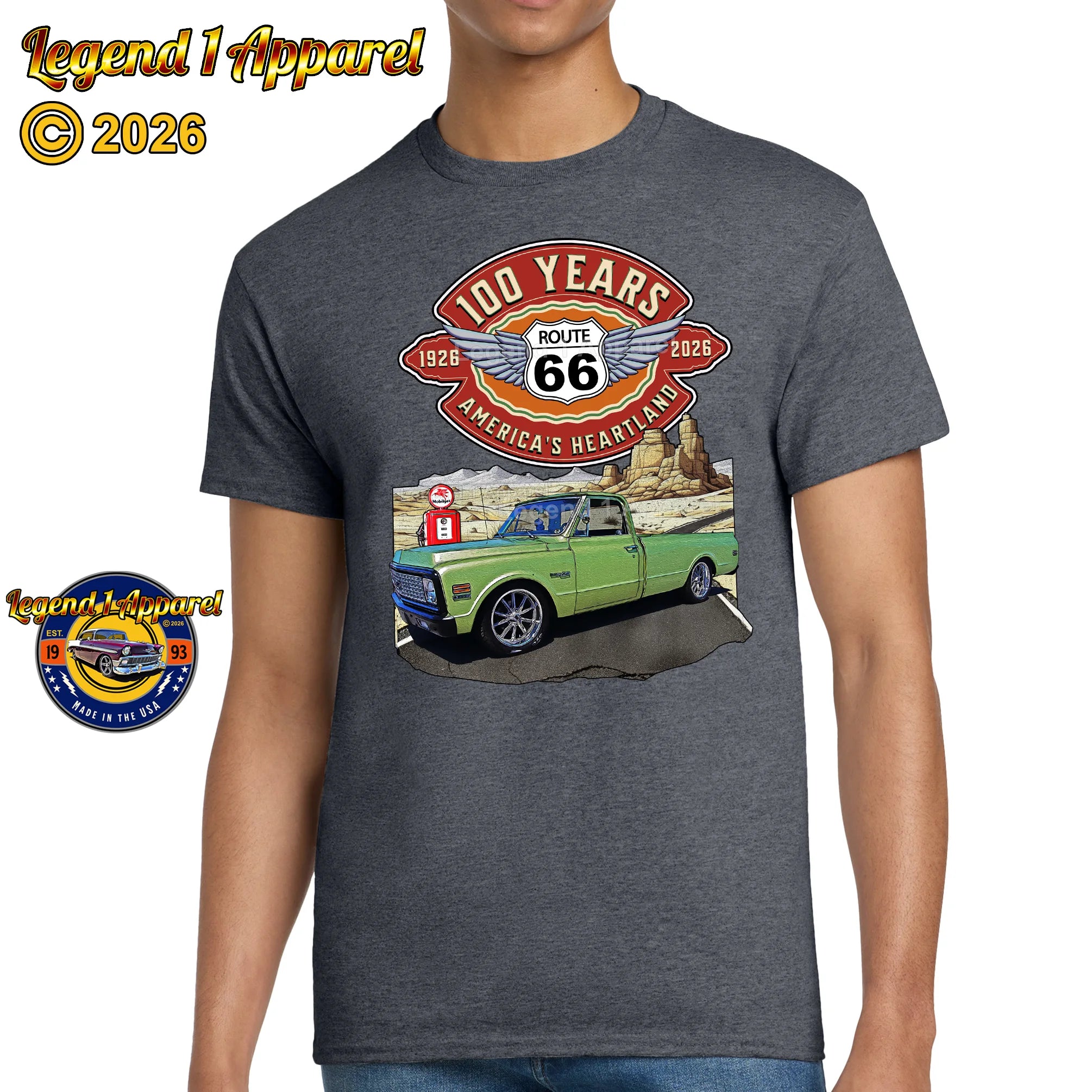 1972 Chevrolet Pick up Classic Truck Graphic Tee – Route 66 100 Years T-Shirt