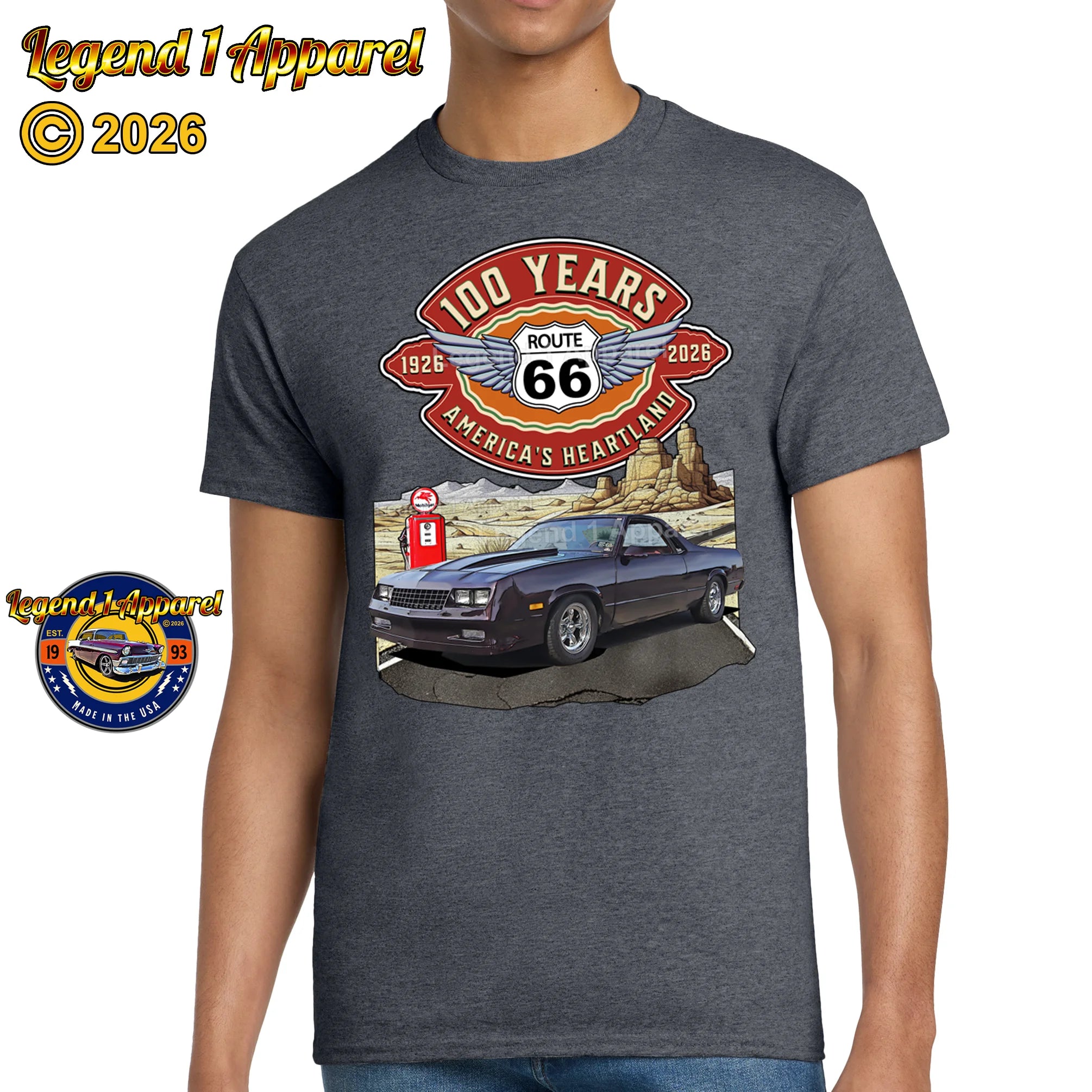 1983 Chevrolet El Camino Classic Truck Graphic Tee – Route 66 100 Years T-Shirt