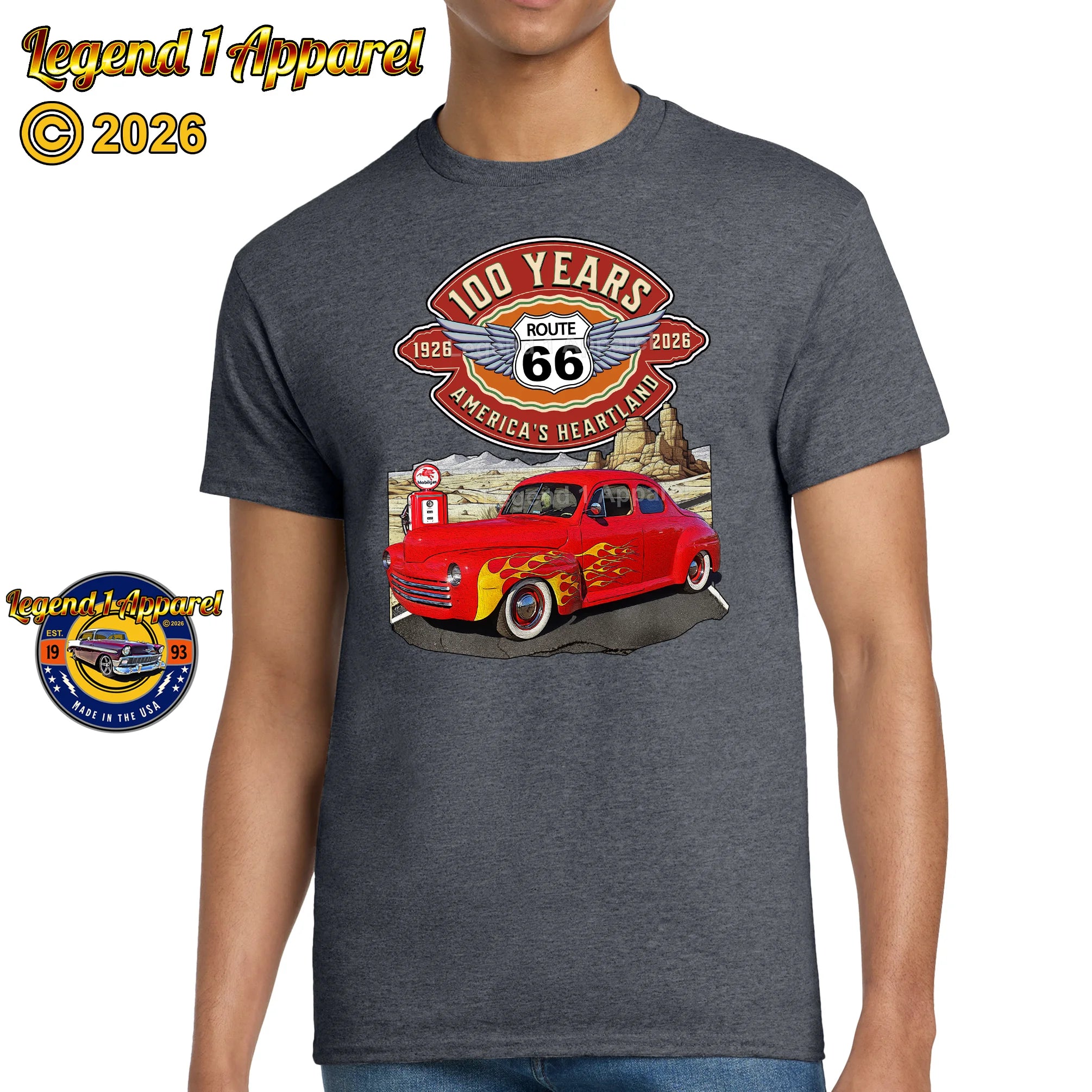 1946 Ford Coupe Classic Car Graphic Tee – Route 66 100 Years T-Shirt