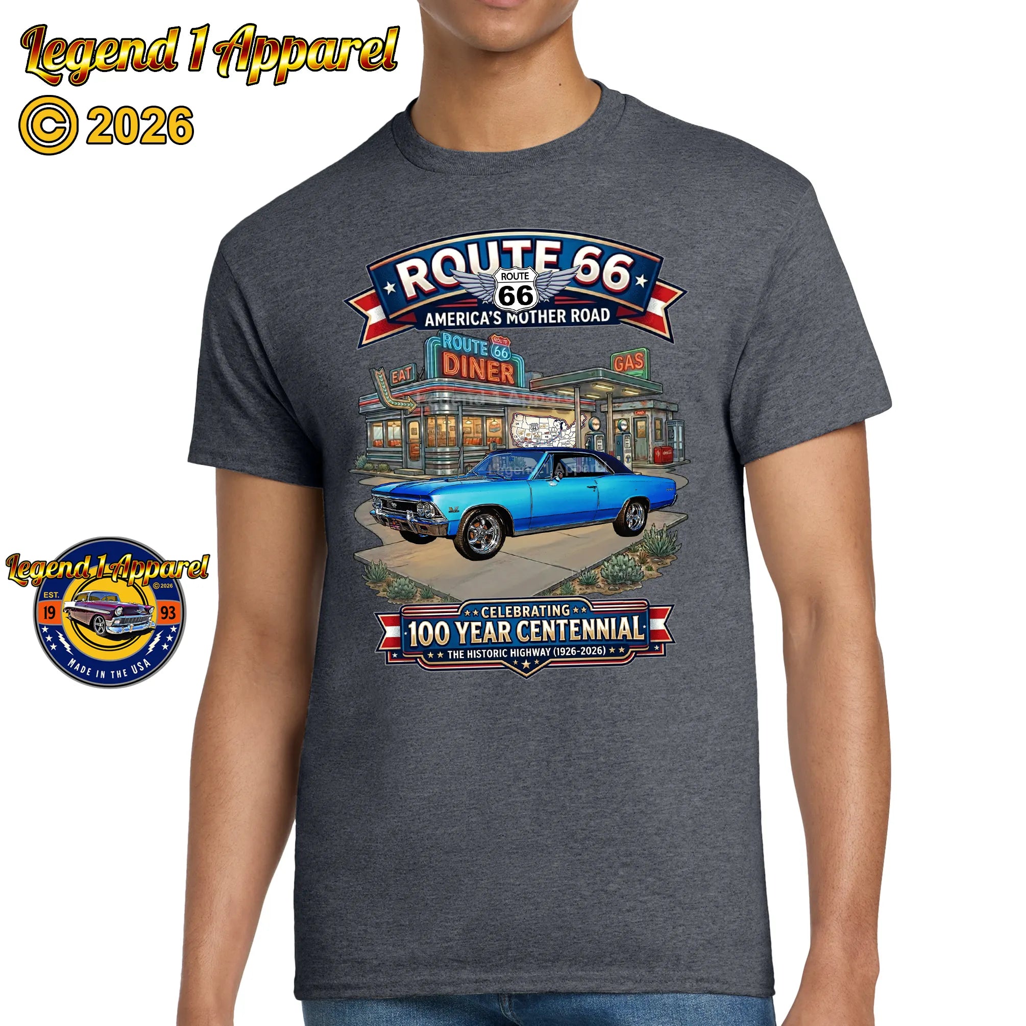1966 Chevrolet Chevelle SS Classic Car Graphic Tee – Route 66 Centennial T-Shirt