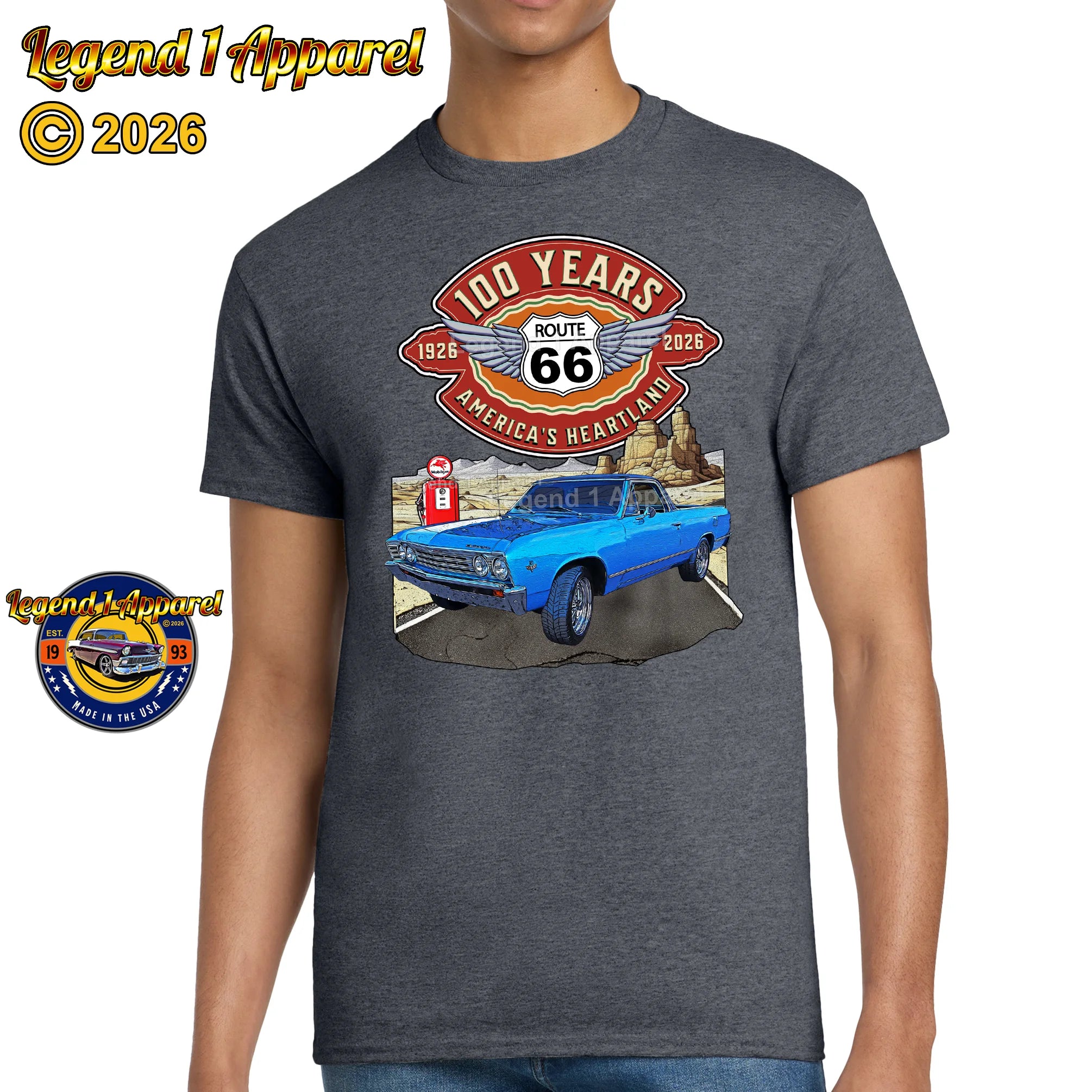 1966 Chevrolet El Camino Classic Truck Graphic Tee – Route 66 100 Years T-Shirt