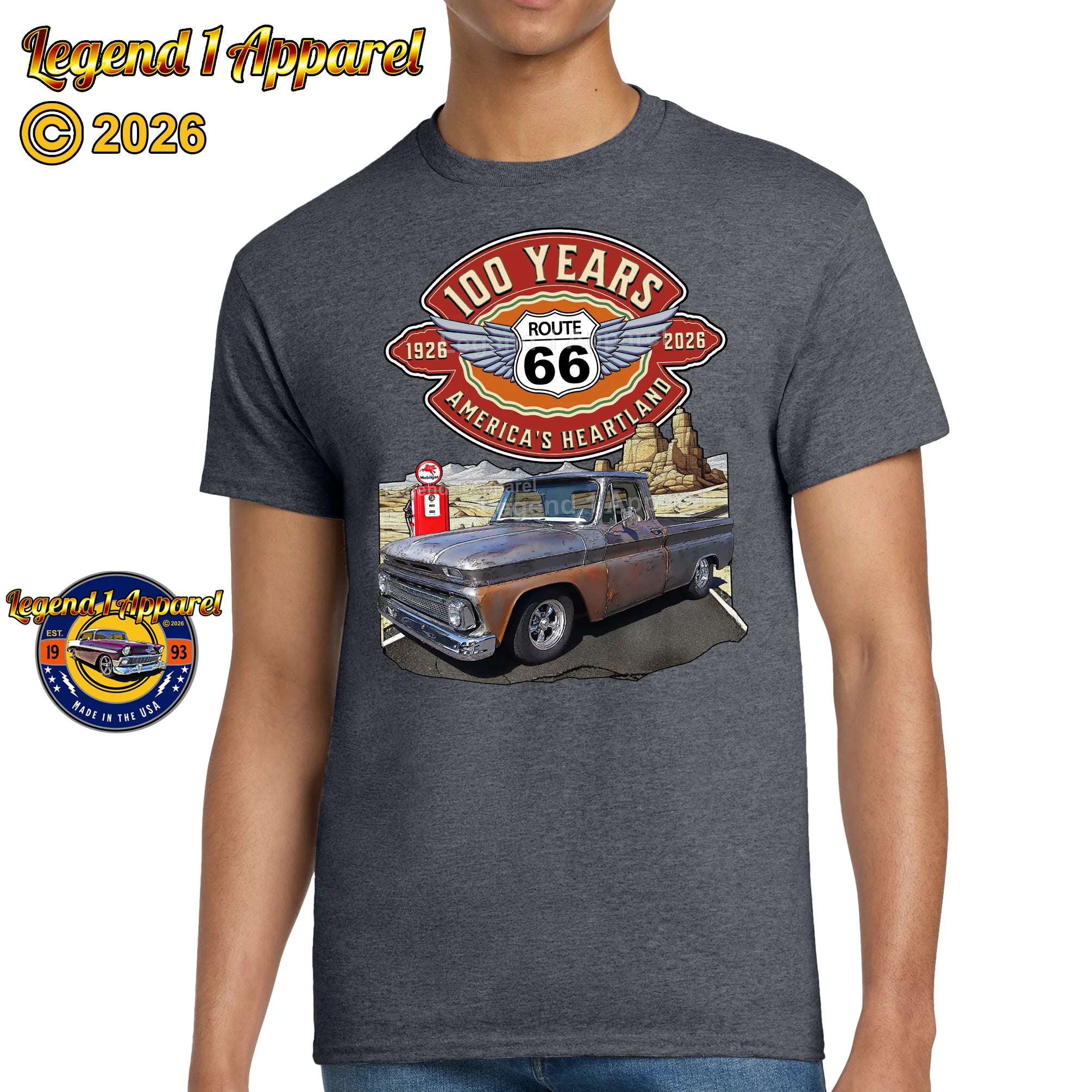 1965 Chevrolet Pick up Classic Truck Graphic Tee – Route 66 100 Years T-Shirt