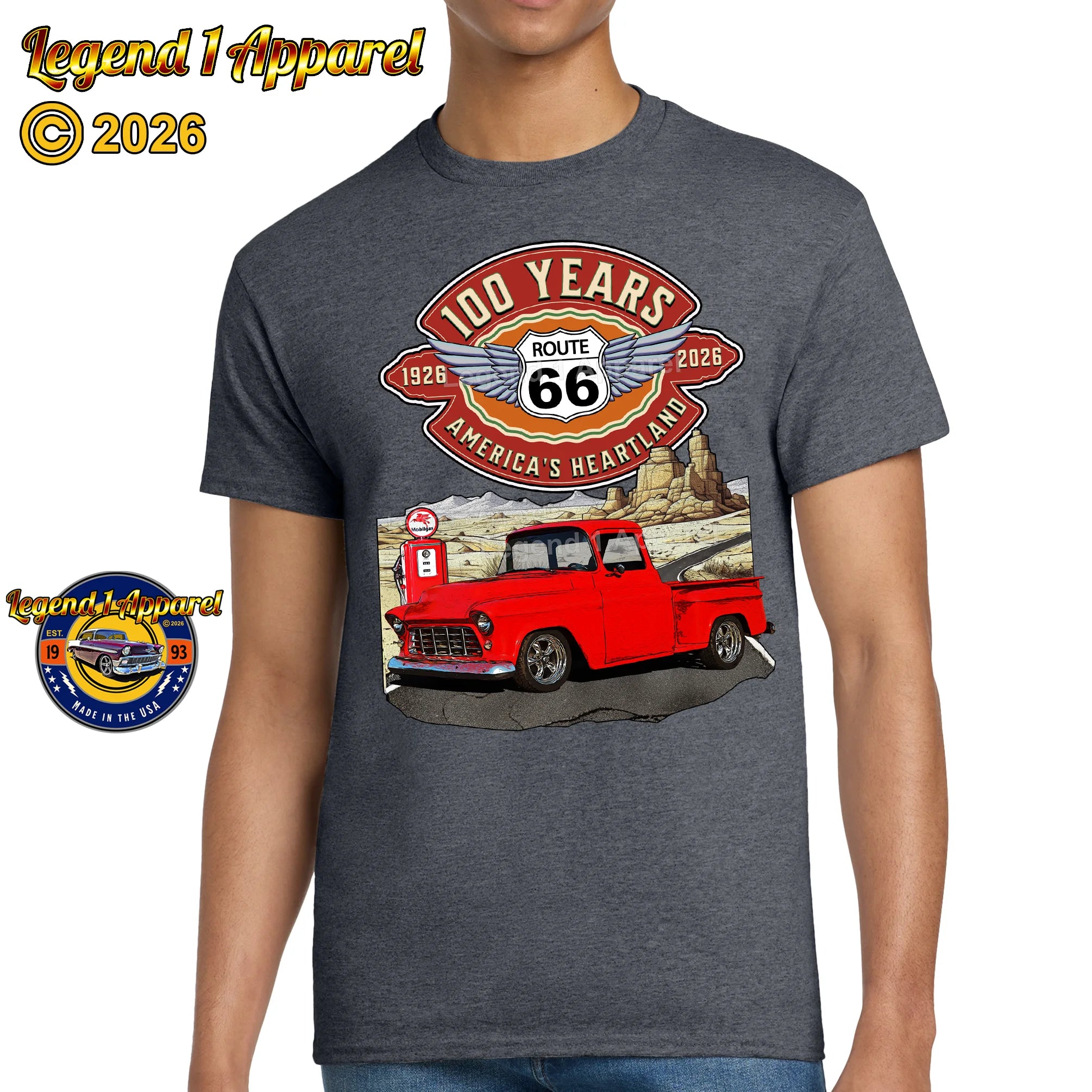 1956 Chevrolet Pick up Classic Truck Graphic Tee – Route 66 100 Years T-Shirt