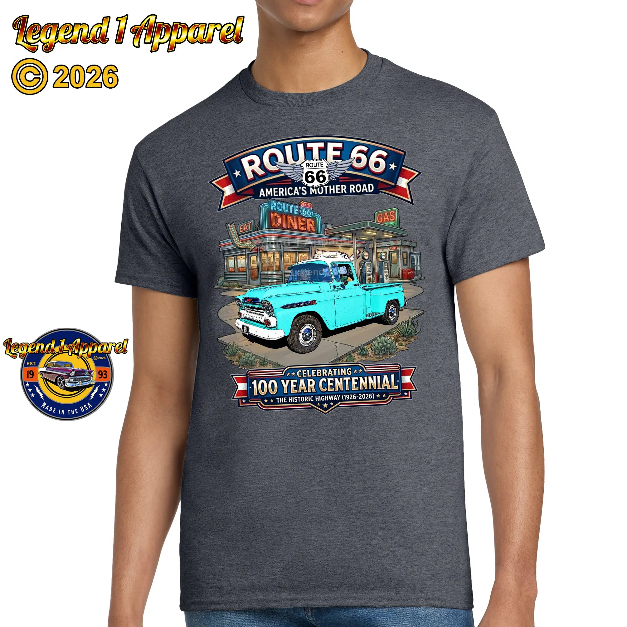 1959 Chevrolet Pick Up Classic Truck Graphic Tee – Route 66 Centennial T-Shirt