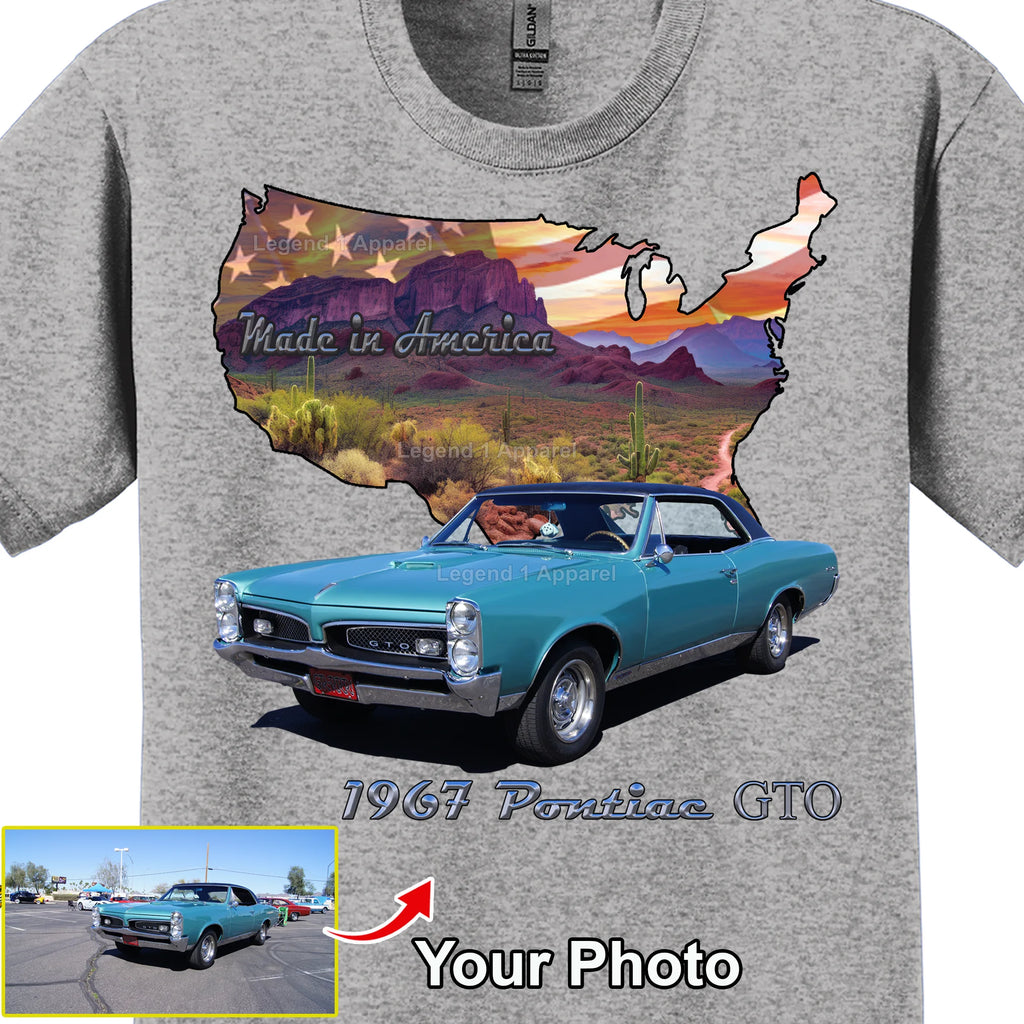 Your Classic Car or Hot Rod custom made T-shirt. Send us a picture of your car. Made in America USA Outline