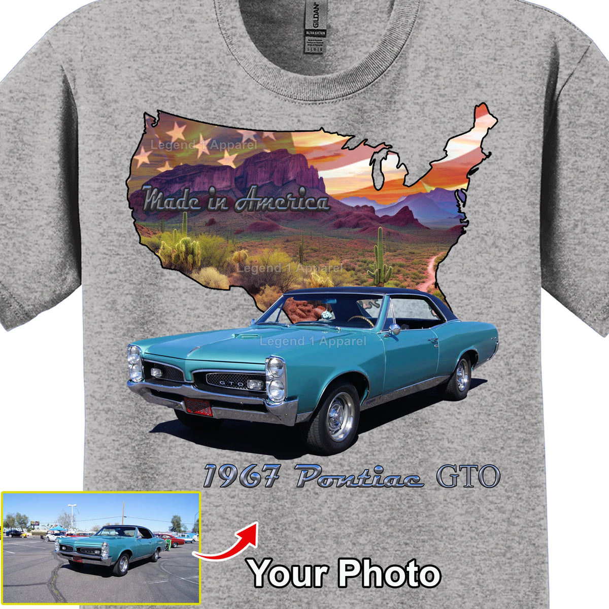 Your Classic Car or Hot Rod custom made T-shirt. Send us a picture of your car. Made in America USA Outline