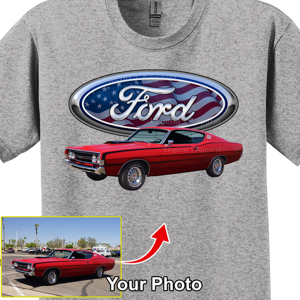 Your Classic Car or Hot Rod custom made T-shirt. Send us a picture of your car. Ford Patriotic Logo