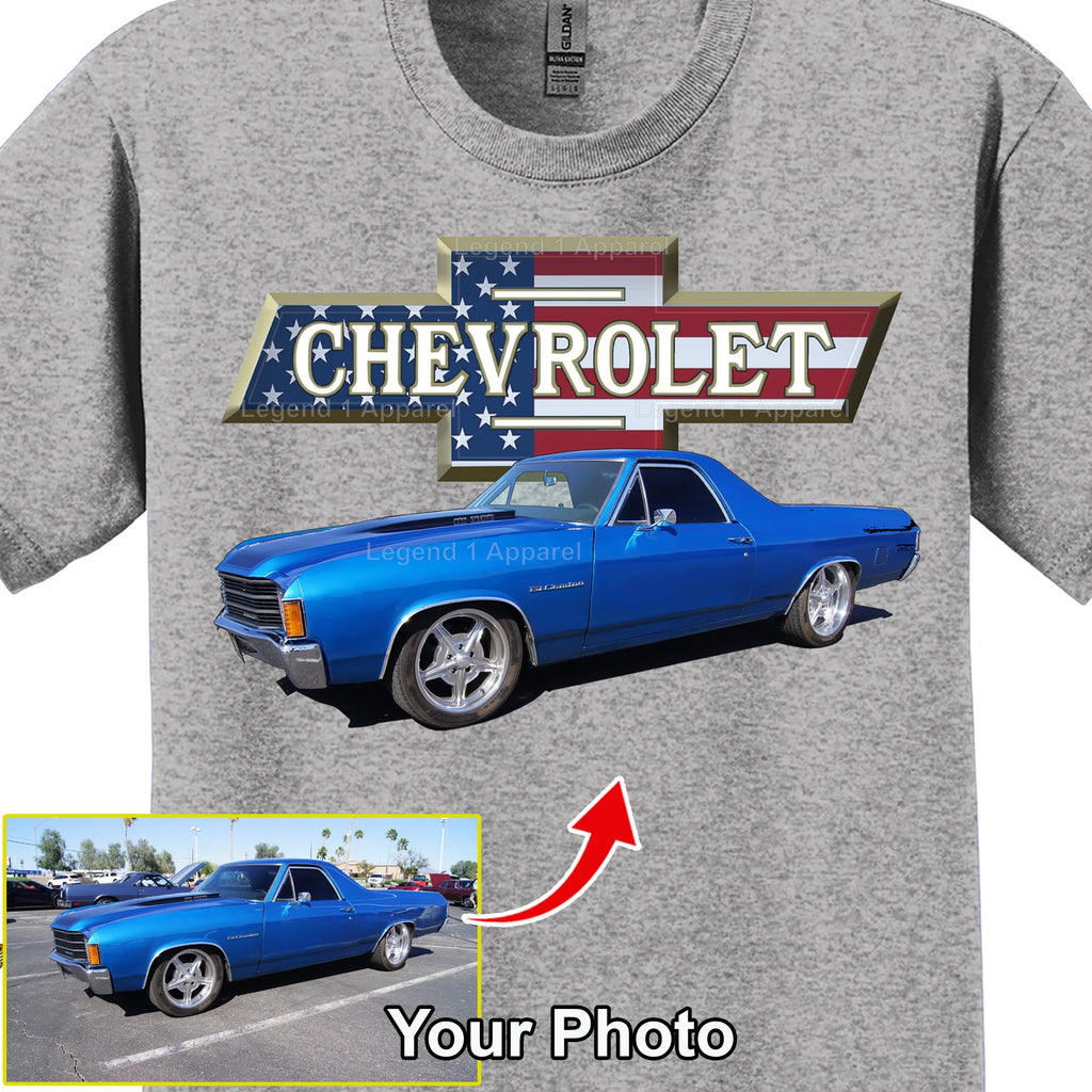 Your Classic Car or Hot Rod custom made T-shirt. Send us a picture of your car. Chevy Patriotic Bowtie