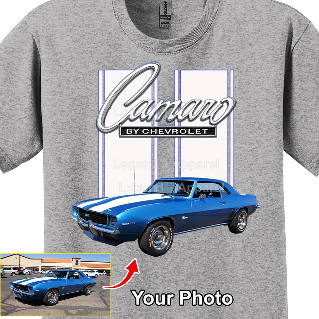 Your Classic Car or Hot Rod custom made T-shirt. Send us a picture of your car. Camaro by Chevrolet