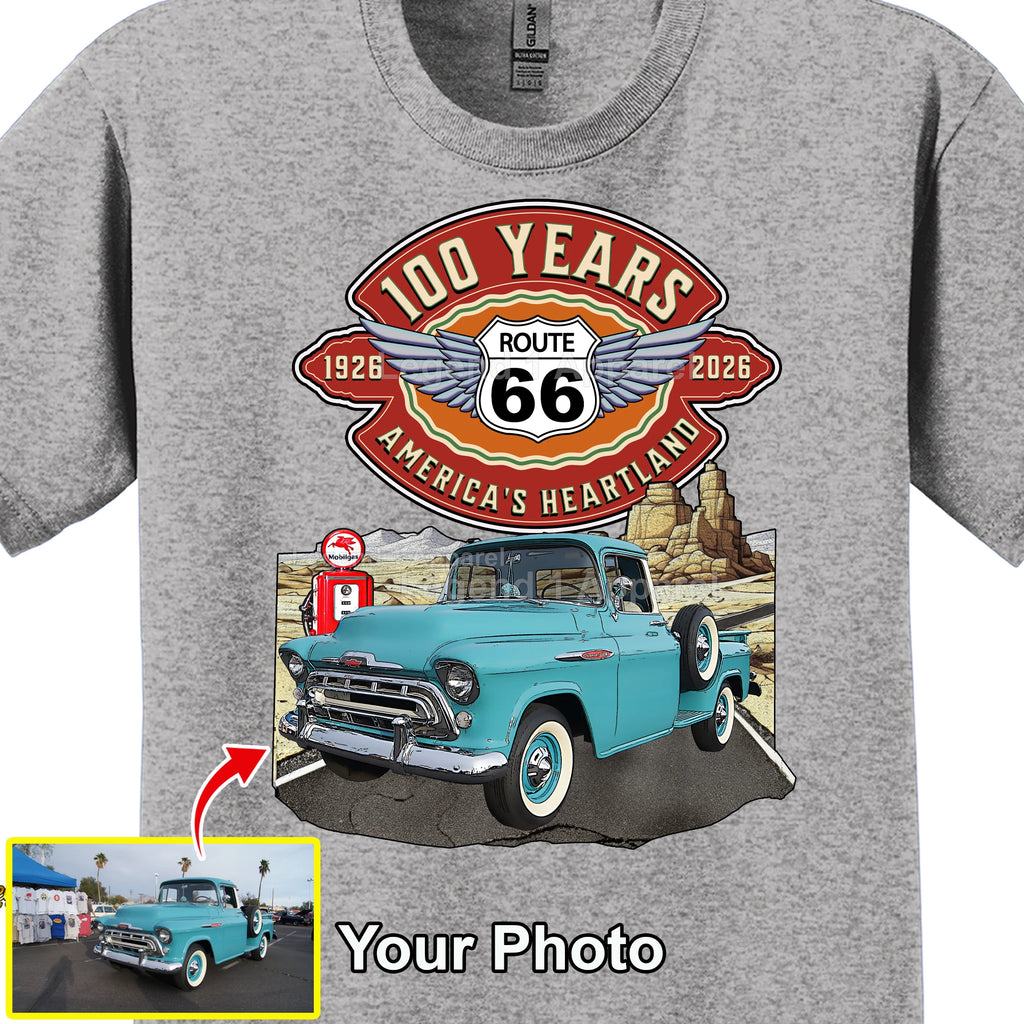 Your Classic Car or Hot Rod custom made T-shirt. Send us a picture of your car. Route 66 100 years