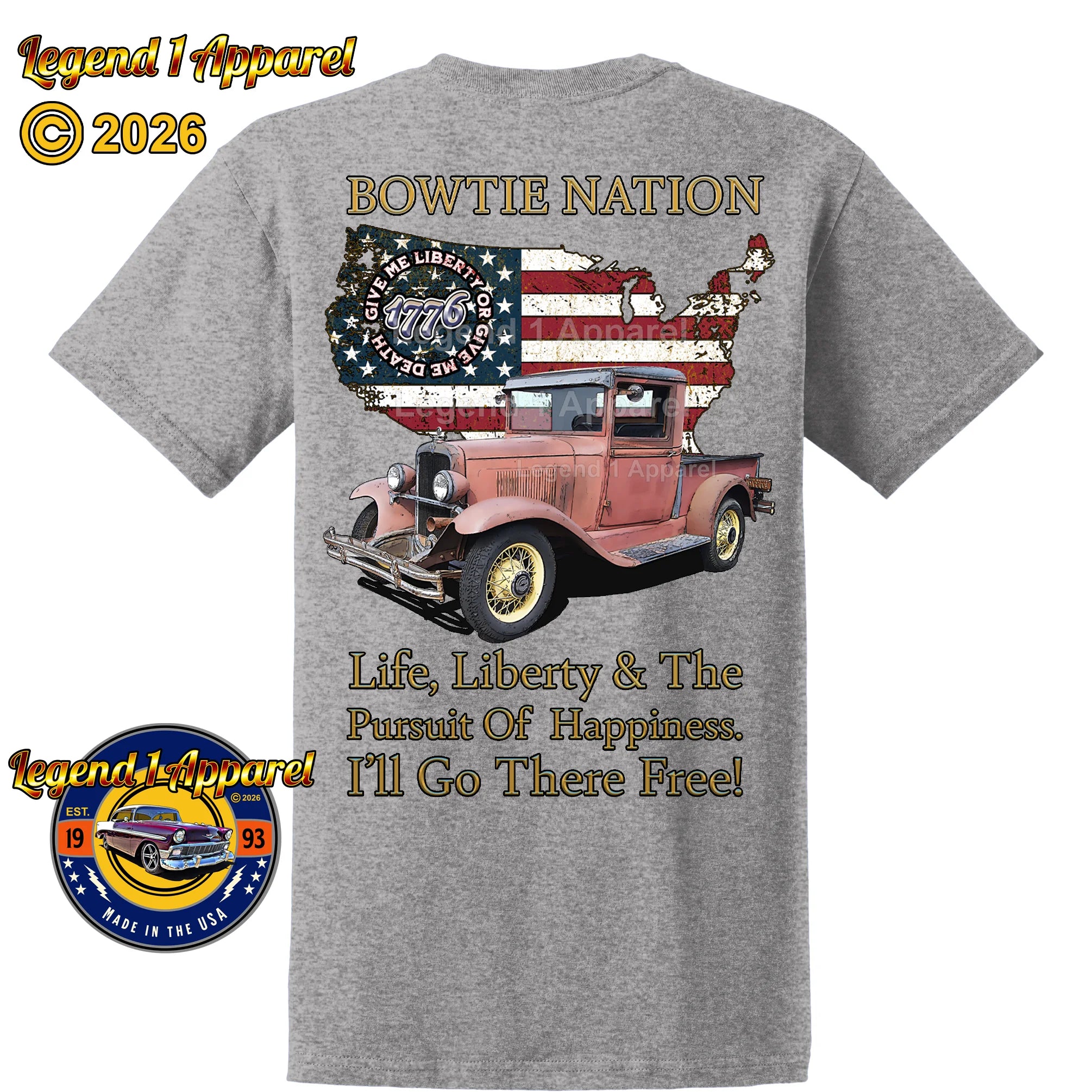 1932 Chevrolet Pick Up Truck Bowtie Nation T-Shirt – 32 Chevy Classic Truck Graphic Tee