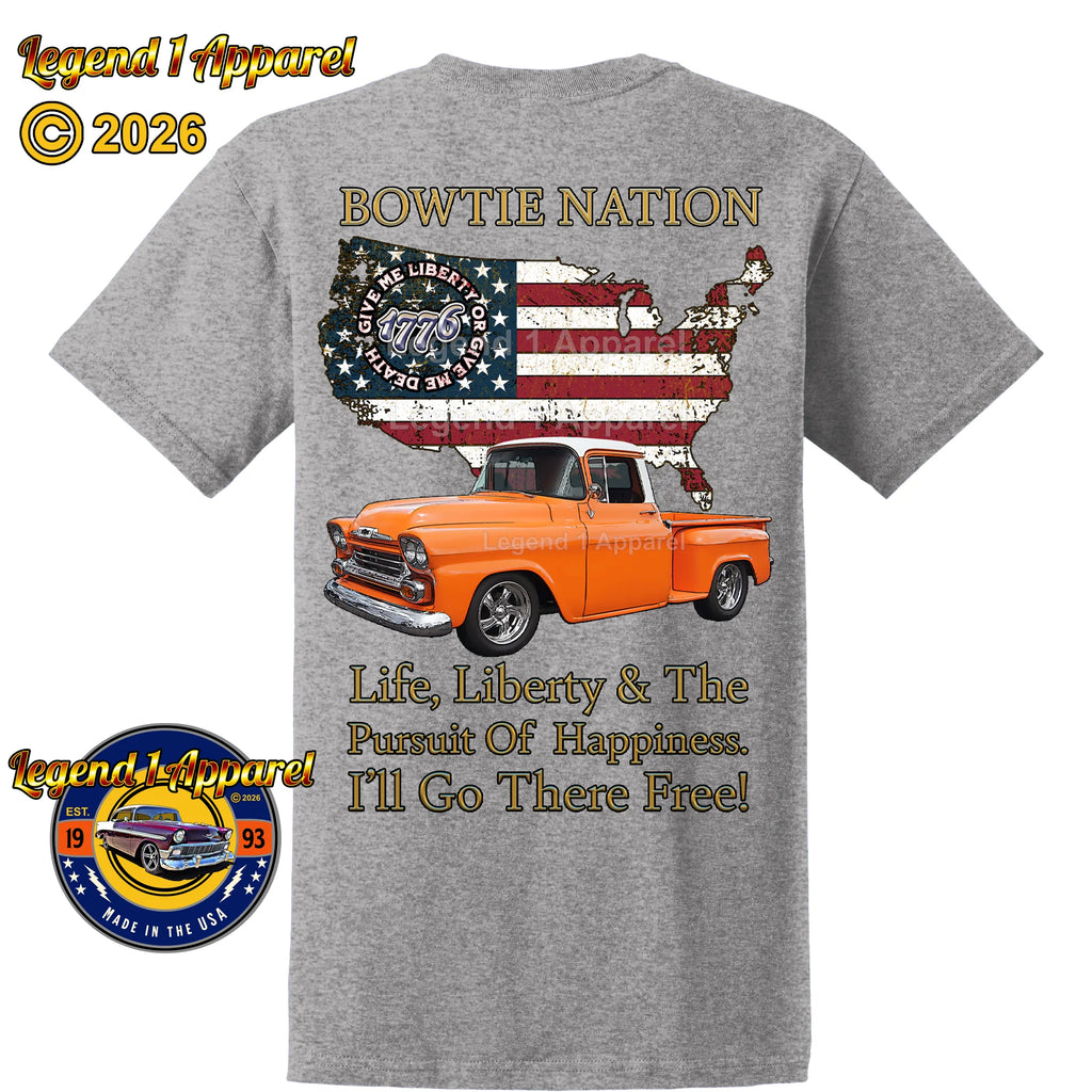 1958 Chevrolet Pick Up Truck Bowtie Nation T-Shirt – 58 Chevy Classic Truck Graphic Tee