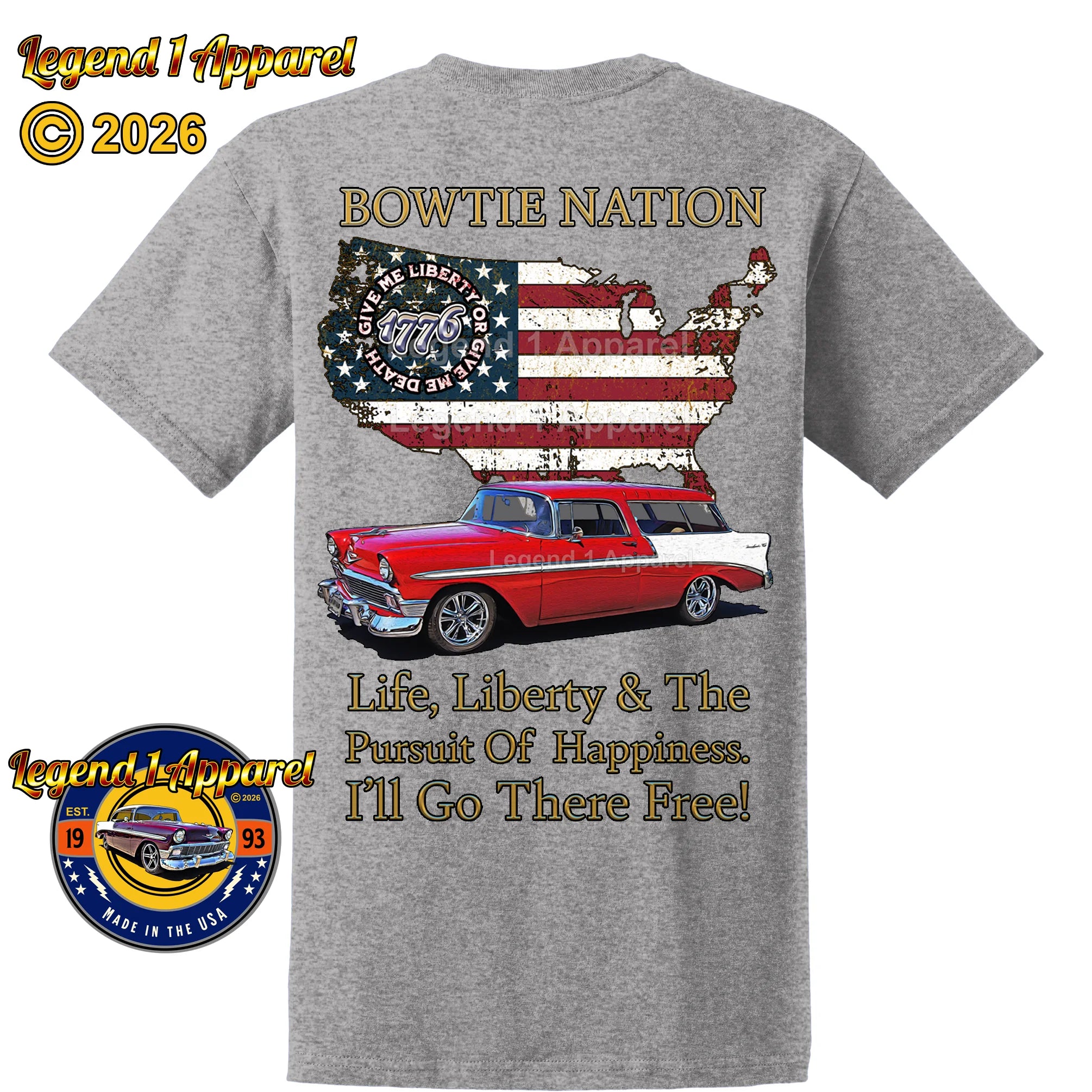 1956 Chevrolet Bel Air Nomad Bowtie Nation T-Shirt – 56 Chevy Classic Car Graphic Tee