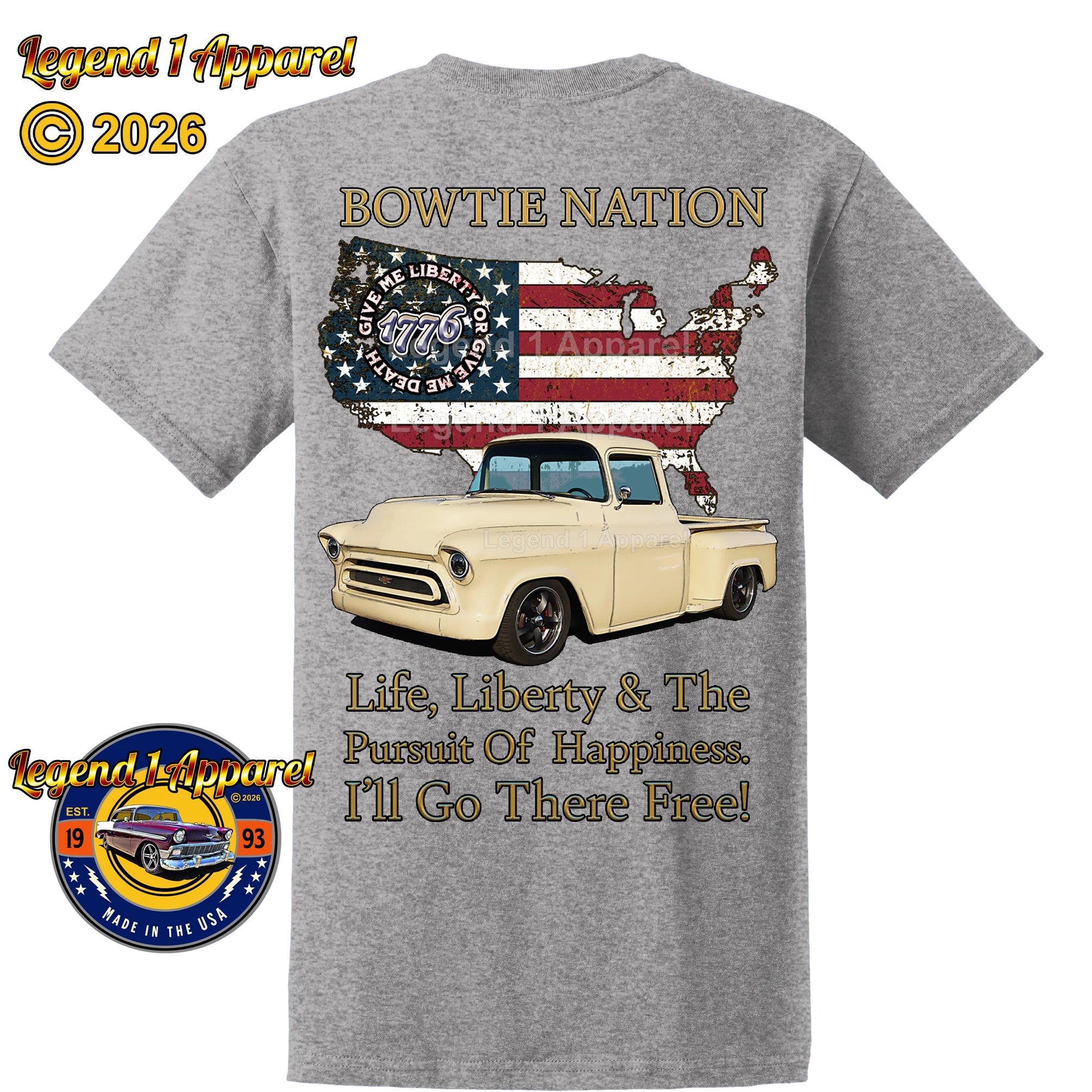1957 Chevrolet Pick Up Truck Bowtie Nation T-Shirt – 57 Chevy Classic Truck Graphic Tee