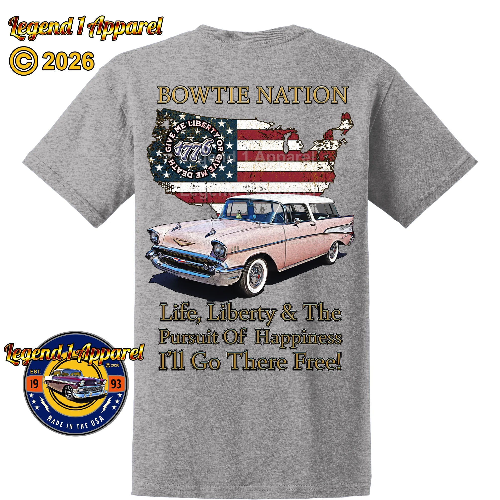 1957 Chevrolet Bel Air Nomad Bowtie Nation T-Shirt – 57 Chevy Classic Car Graphic Tee