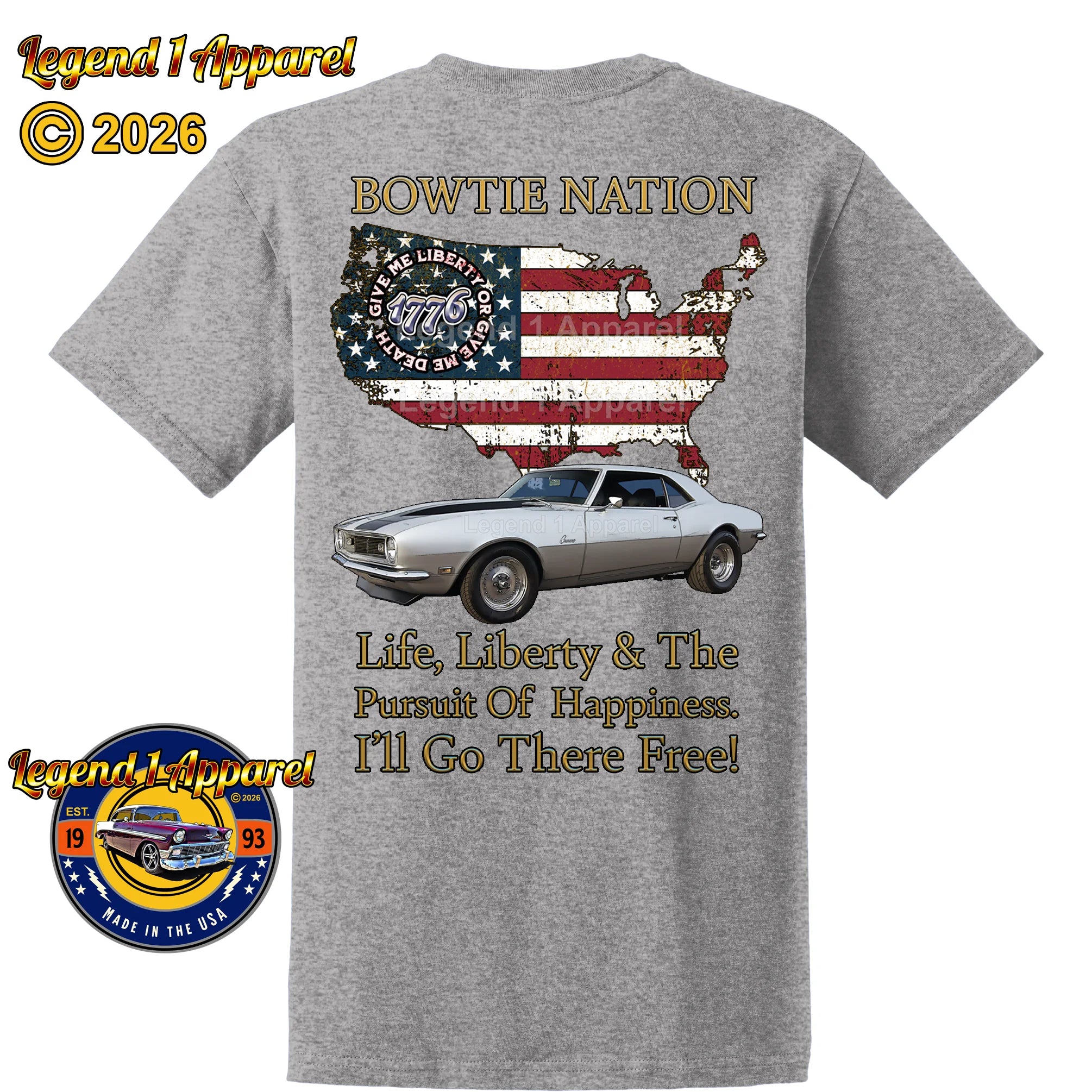 1968 Chevrolet Camaro Bowtie Nation T-Shirt – 68 Chevy Classic Car Graphic Tee