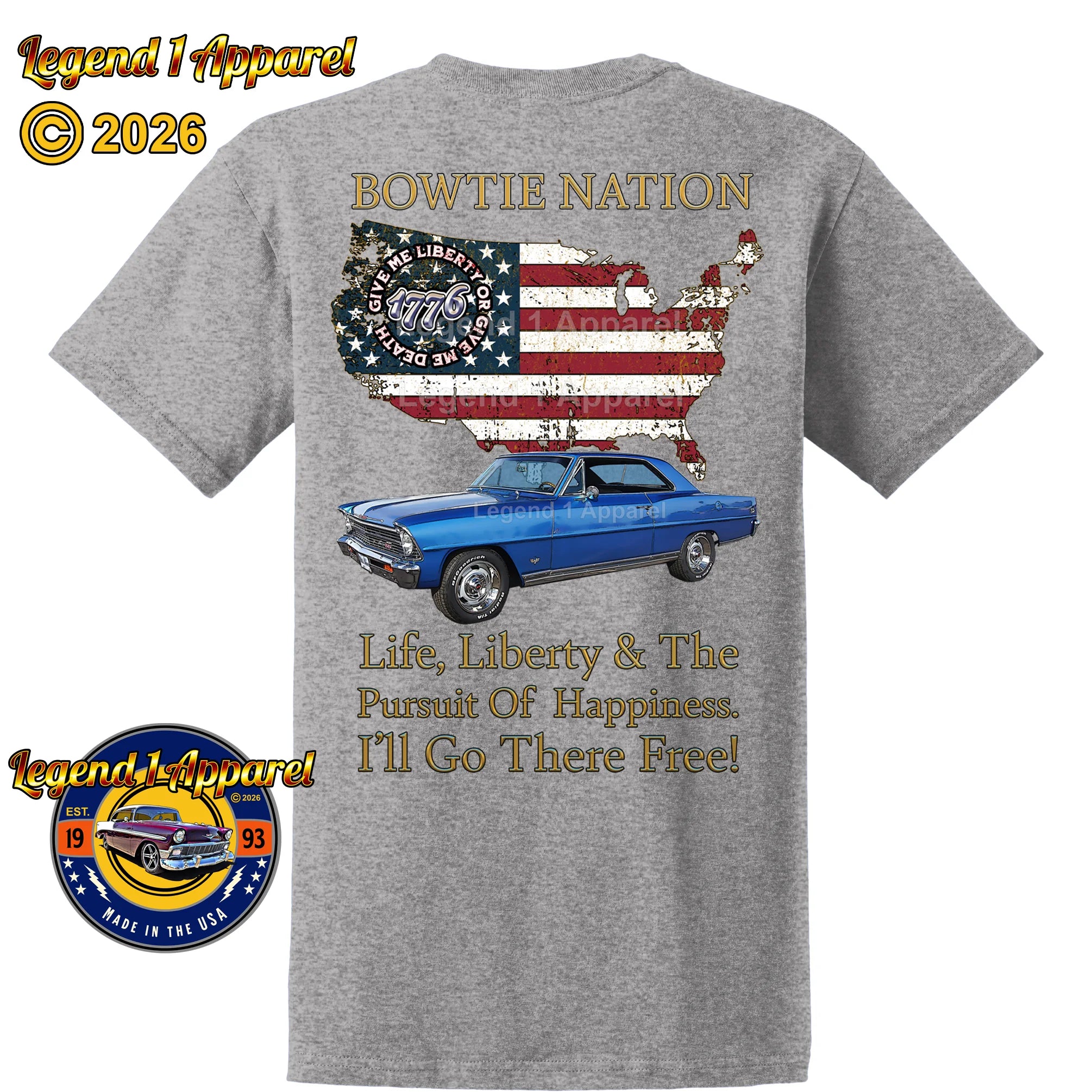 1967 Chevrolet Nova SS Bowtie Nation T-Shirt – 67 Chevy Classic Car Graphic Tee