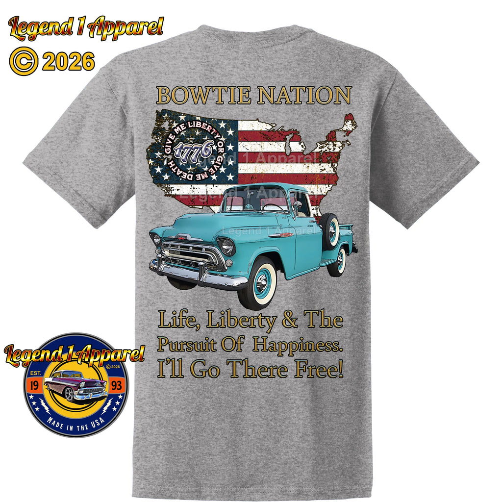 1957 Chevrolet Pick Up Truck Bowtie Nation T-Shirt – 57 Chevy Classic Truck Graphic Tee
