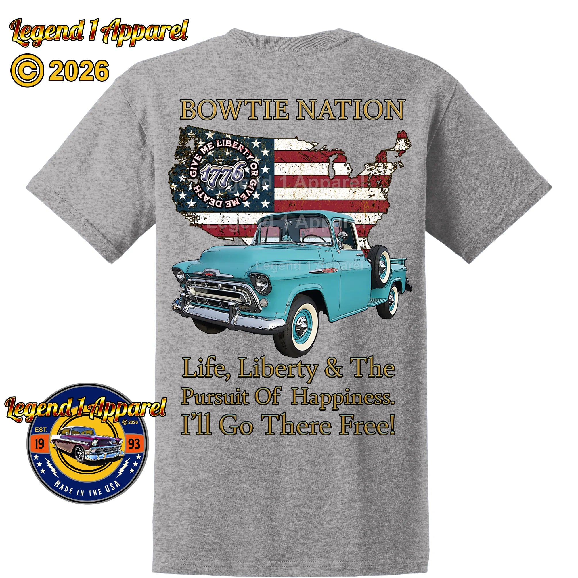 1957 Chevrolet Pick Up Truck Bowtie Nation T-Shirt – 57 Chevy Classic Truck Graphic Tee