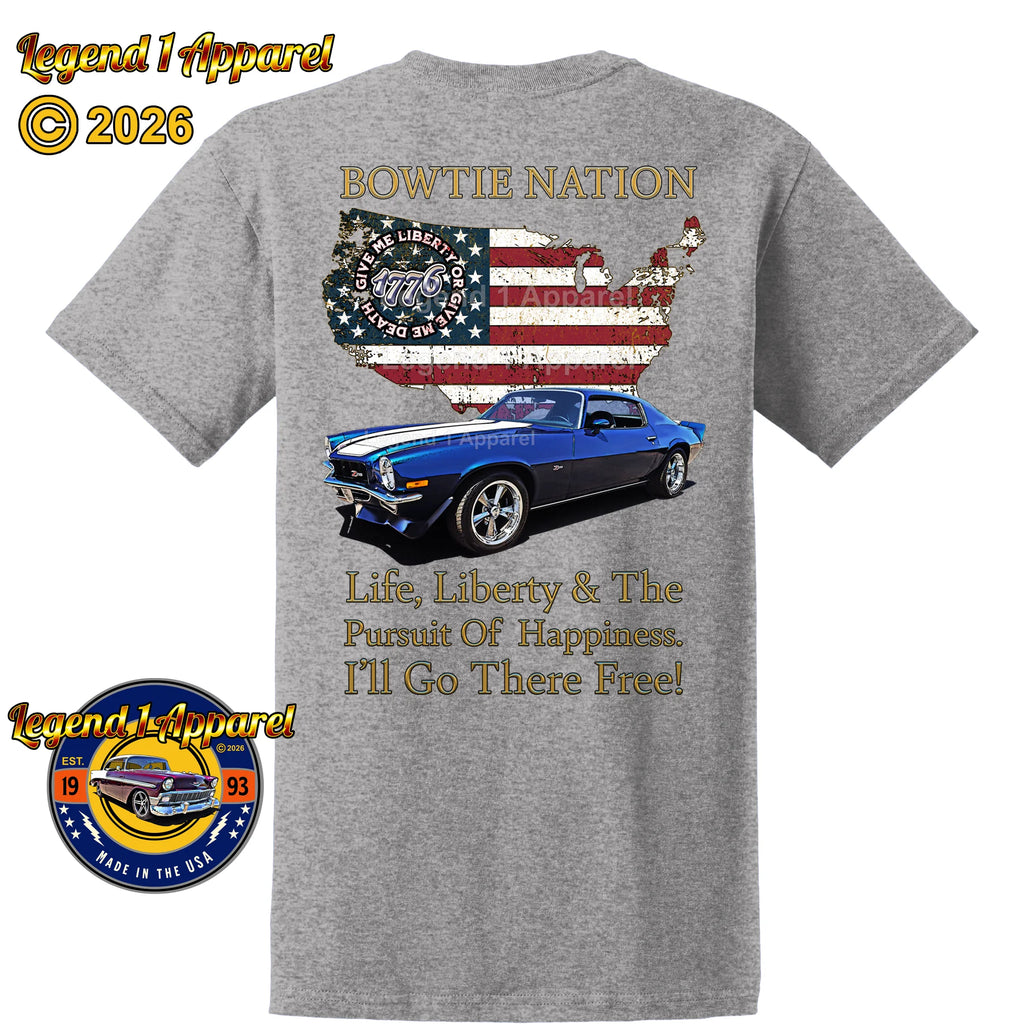1973 Chevrolet Camaro Bowtie Nation T-Shirt – 73 Chevy Classic Car Graphic Tee