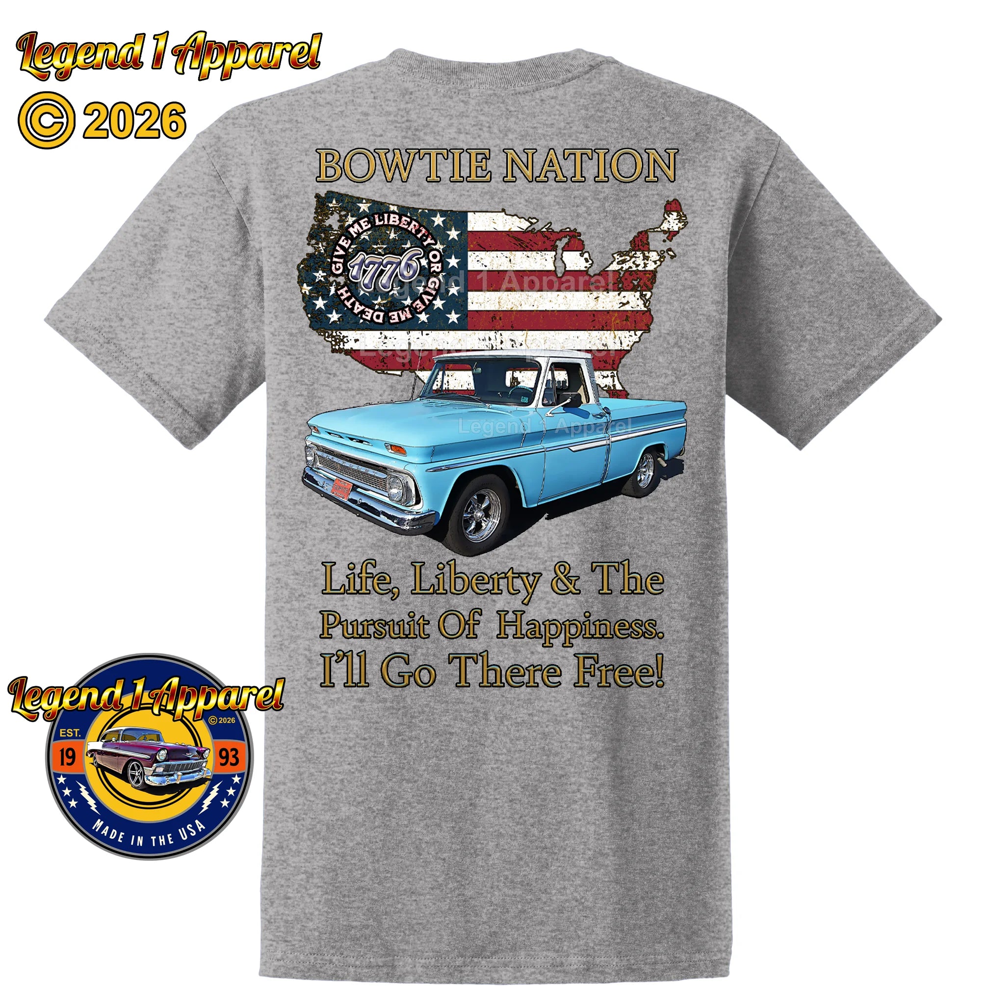 1964 Chevrolet Pick Up Truck Bowtie Nation T-Shirt – 64 Chevy Classic Truck Graphic Tee