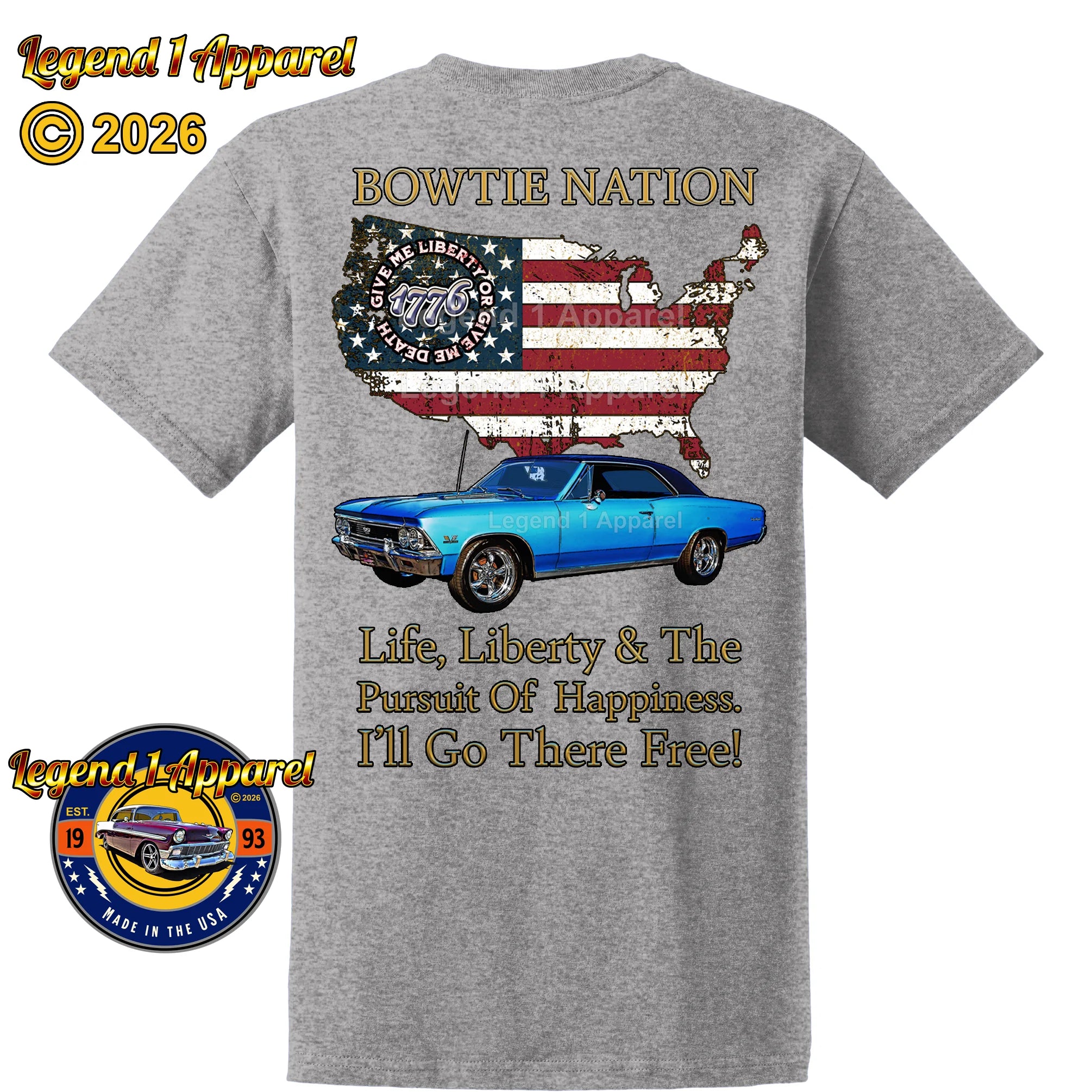 1966 Chevrolet Chevelle SS Bowtie Nation T-Shirt – 66 Chevy Classic Car Graphic Tee