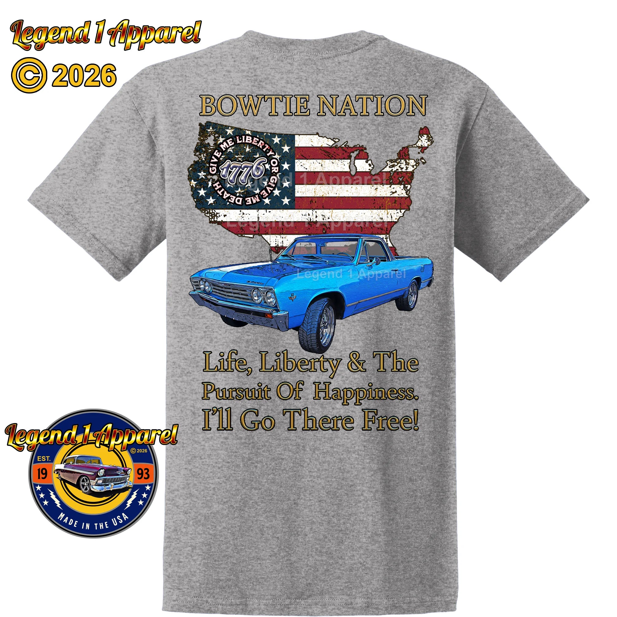 1967 Chevrolet El Camino Bowtie Nation T-Shirt – 67 Chevy Classic Truck Graphic Tee
