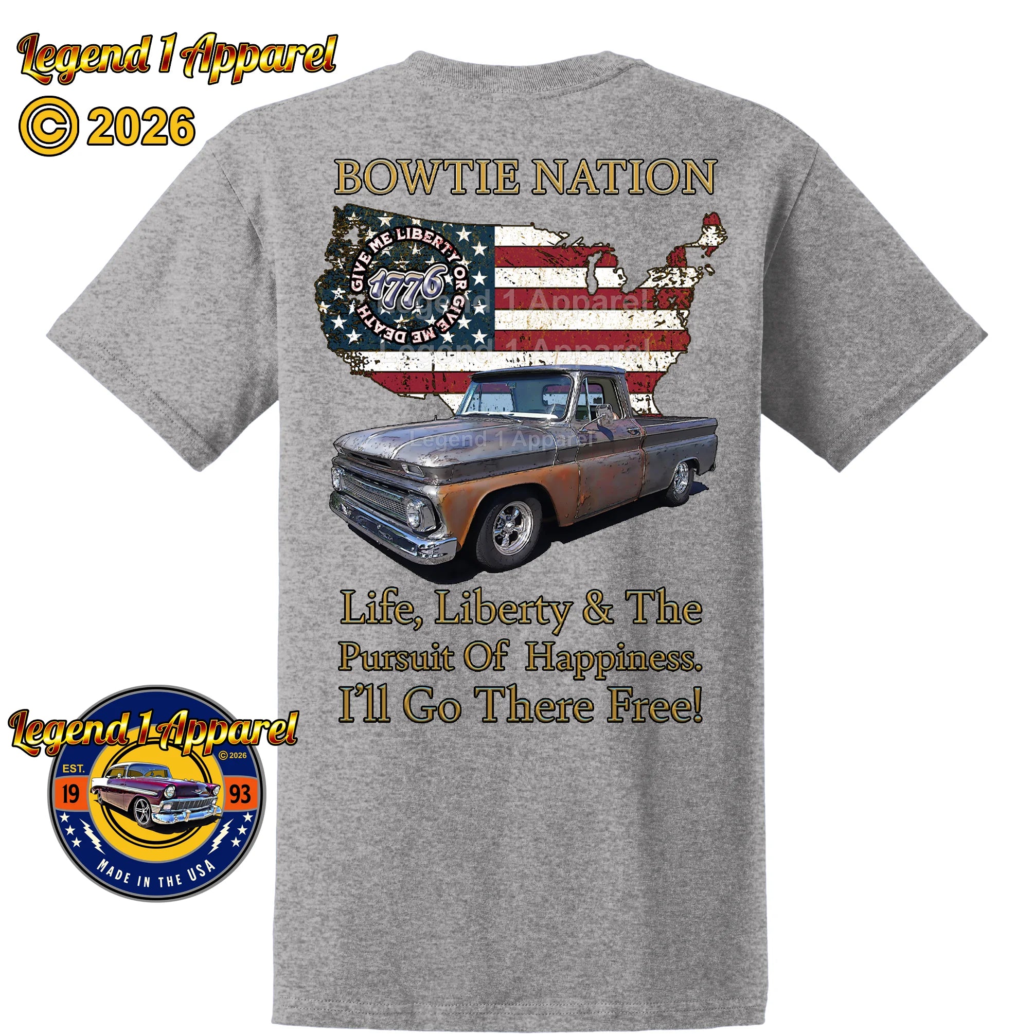 1965 Chevrolet Pick Up Truck Bowtie Nation T-Shirt – 65 Chevy Classic Truck Graphic Tee