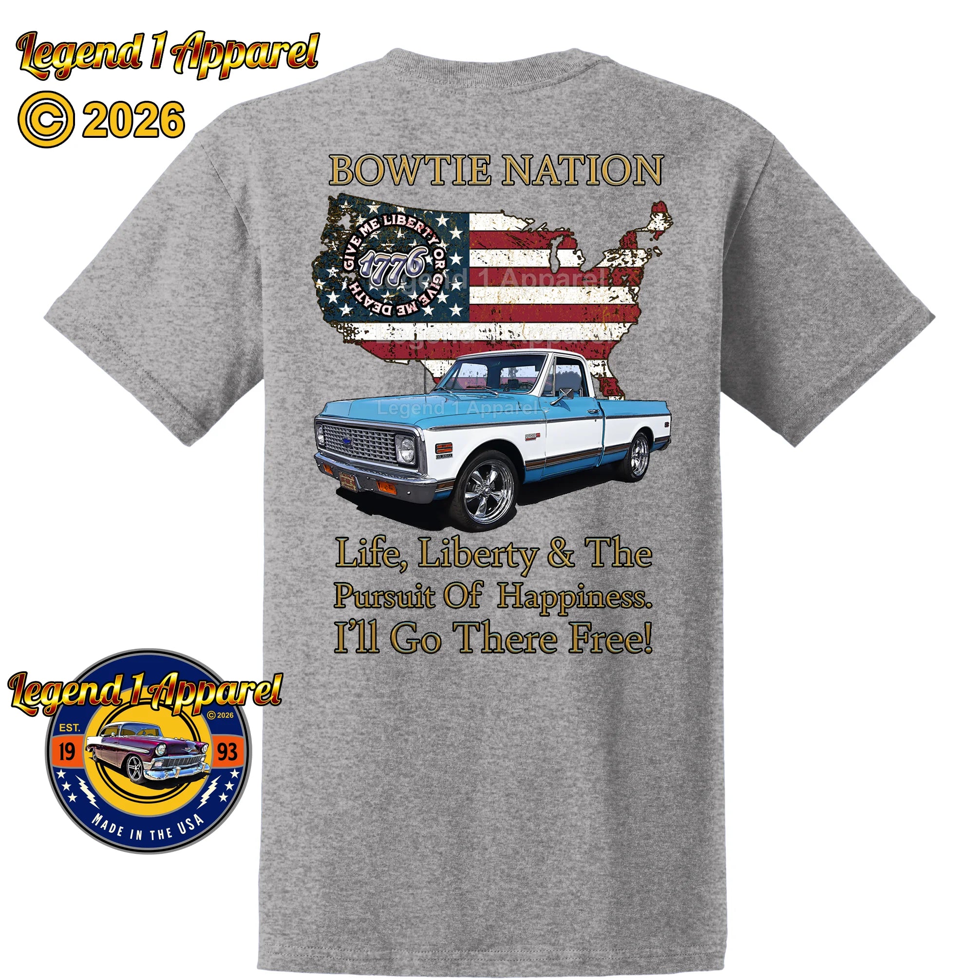 1972 Chevrolet Pick Up Truck Bowtie Nation T-Shirt – 72 Chevy Classic Truck Graphic Tee